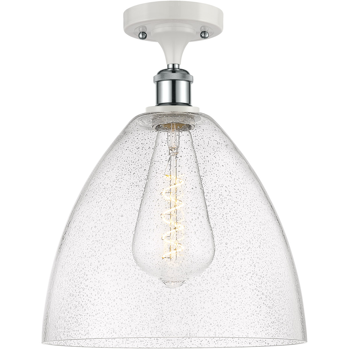Ballston Dome LED 12 inch White and Polished Chrome Semi-Flush Mount Ceiling Light in Seedy Glass