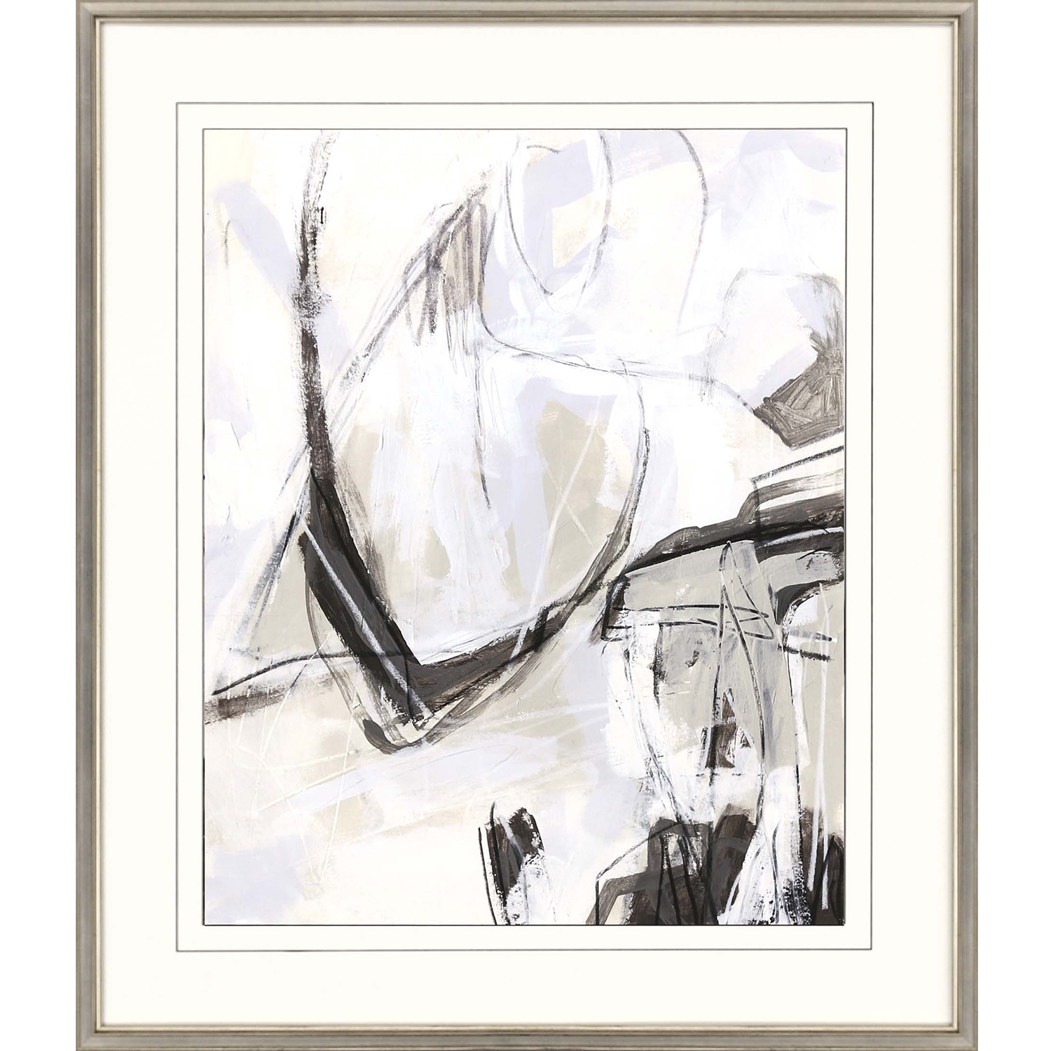 Neutral Boundary White and Blue and Black and Gray Framed Art