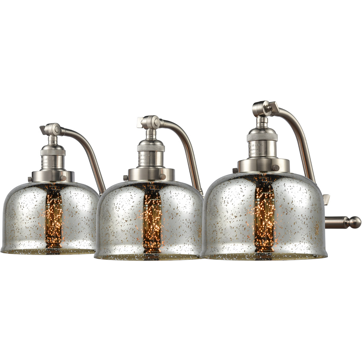 Franklin Restoration Large Bell LED 28 inch Brushed Satin Nickel Bath Vanity Light Wall Light in Silver Plated Mercury Glass, Franklin Restoration