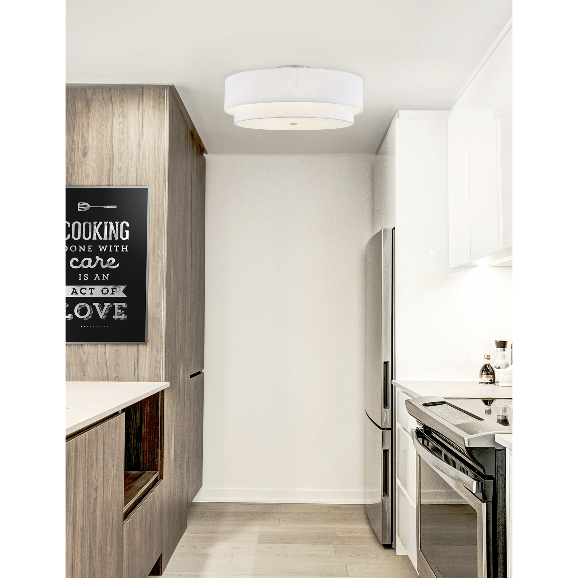 Textile Collection 5 Light 22 inch Brushed Nickel Semi Flush Ceiling Light in White, Classic Family