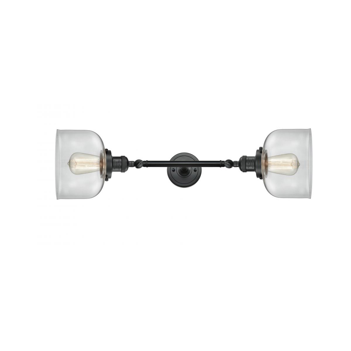 Franklin Restoration Large Bell 2 Light 8 inch Matte Black Bath Vanity Light Wall Light in Clear Glass, Franklin Restoration