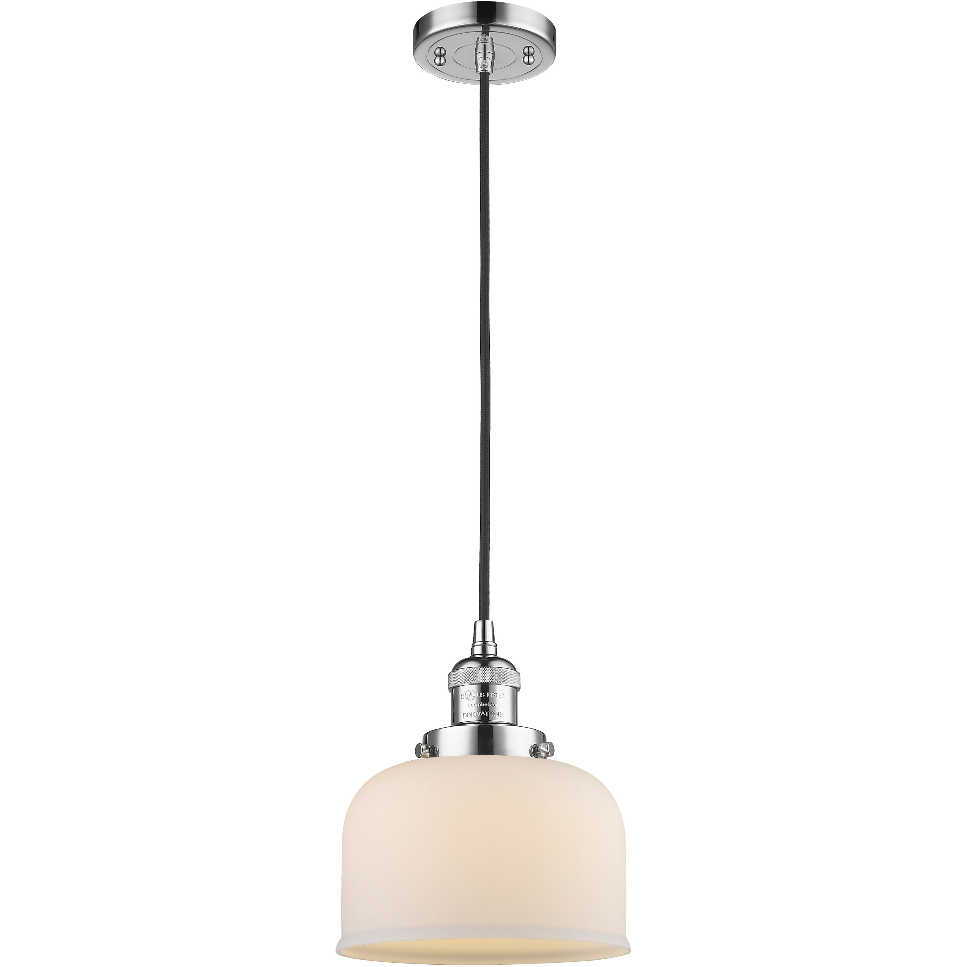 Franklin Restoration Bell LED 8 inch Polished Chrome Mini Pendant Ceiling Light in Matte White, Franklin Restoration