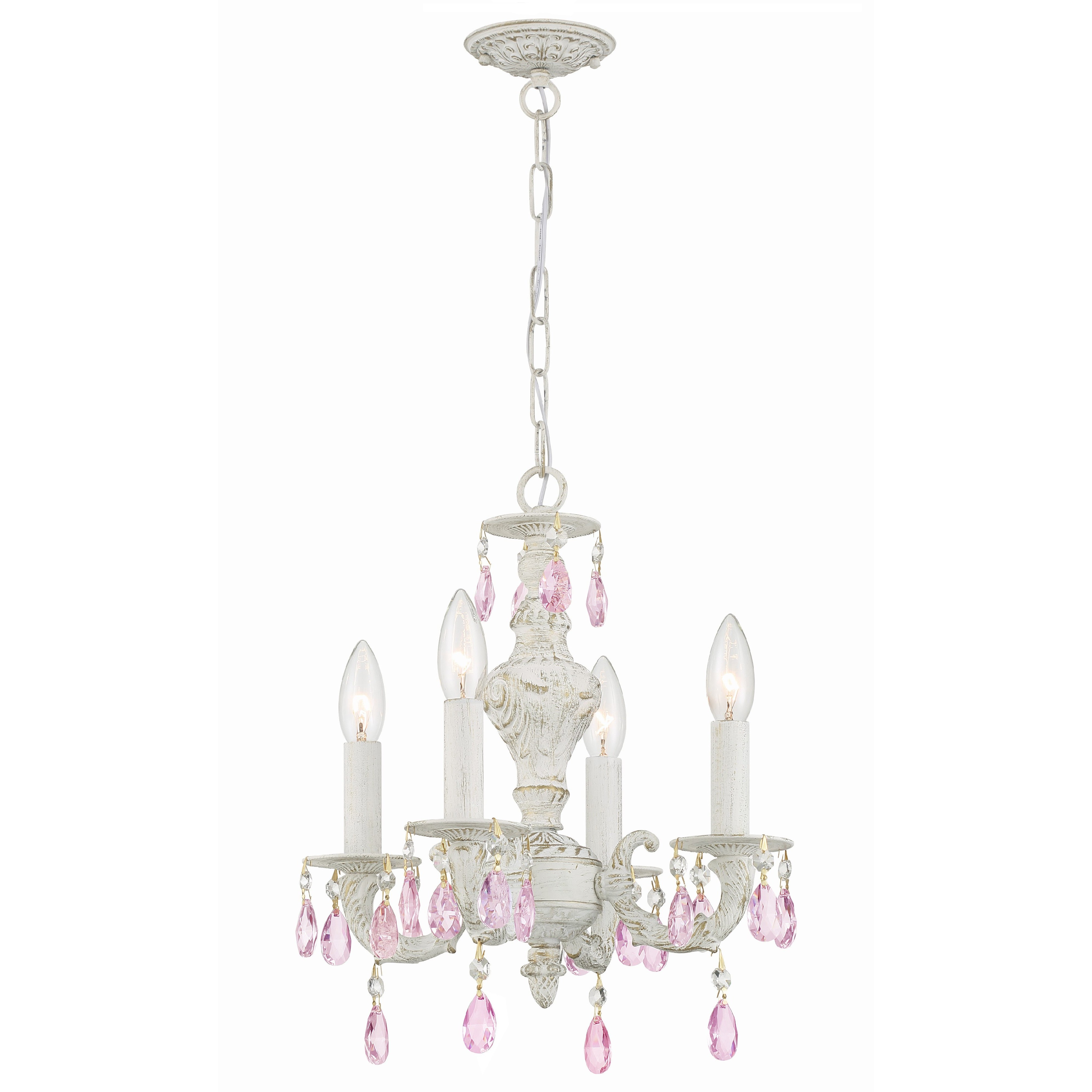 Paris Market 4 Light 13.5 inch Antique White Mini Chandelier Ceiling Light in Rose Colored Hand Cut
