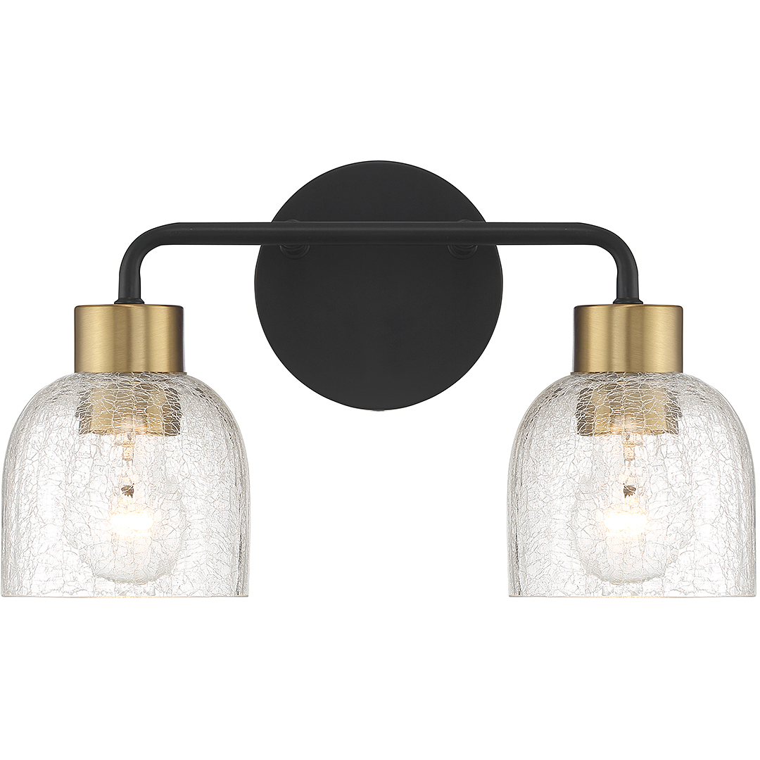 Flagler 2 Light 14.5 inch Matte Black with Warm Brass Accents Bathroom Vanity Light Wall Light, Lighting One
