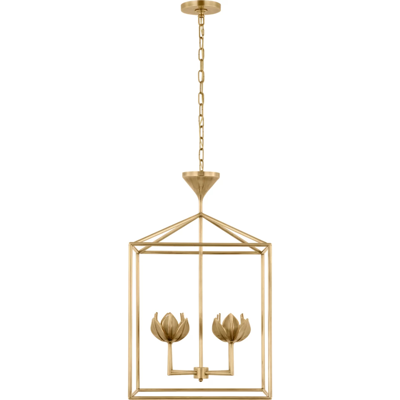 Julie Neill Alberto LED 18 inch Antique-Burnished Brass Open Cage Lantern Pendant Ceiling Light, Medium