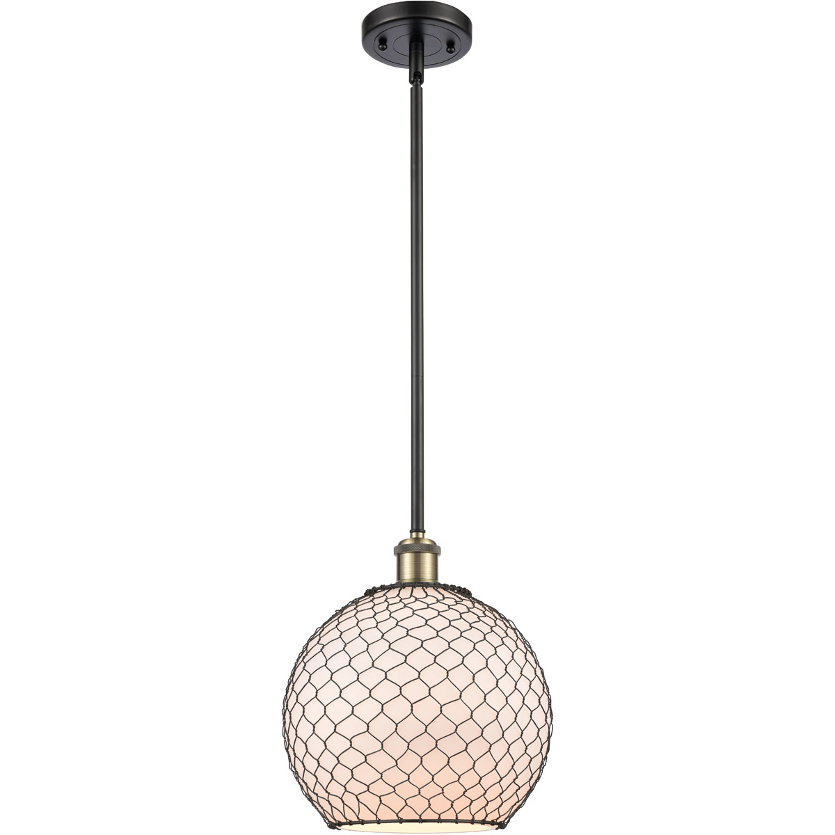 Ballston Large Farmhouse Chicken Wire 1 Light 10 inch Black Antique Brass Pendant Ceiling Light, Ballston