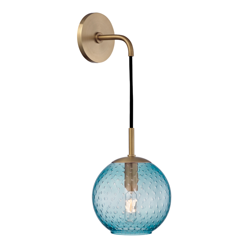 Rousseau 1 Light 7 inch Aged Brass Wall Sconce Wall Light in Blue Glass
