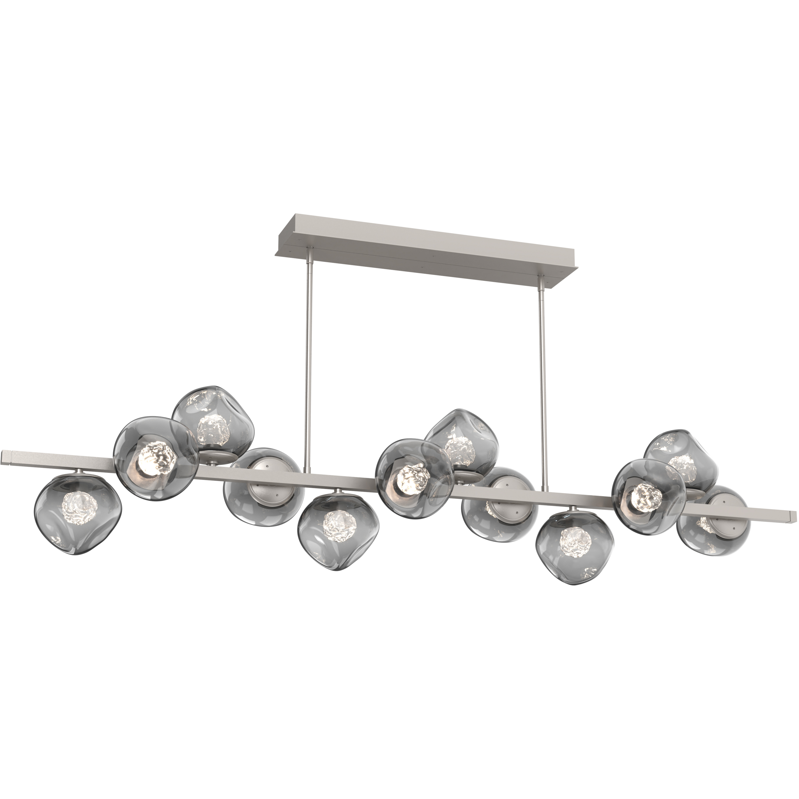 Luna LED 72 inch Beige Silver Chandelier Ceiling Light in 3000K LED, Floret Inner - Smoke Outer, Twisted Branch