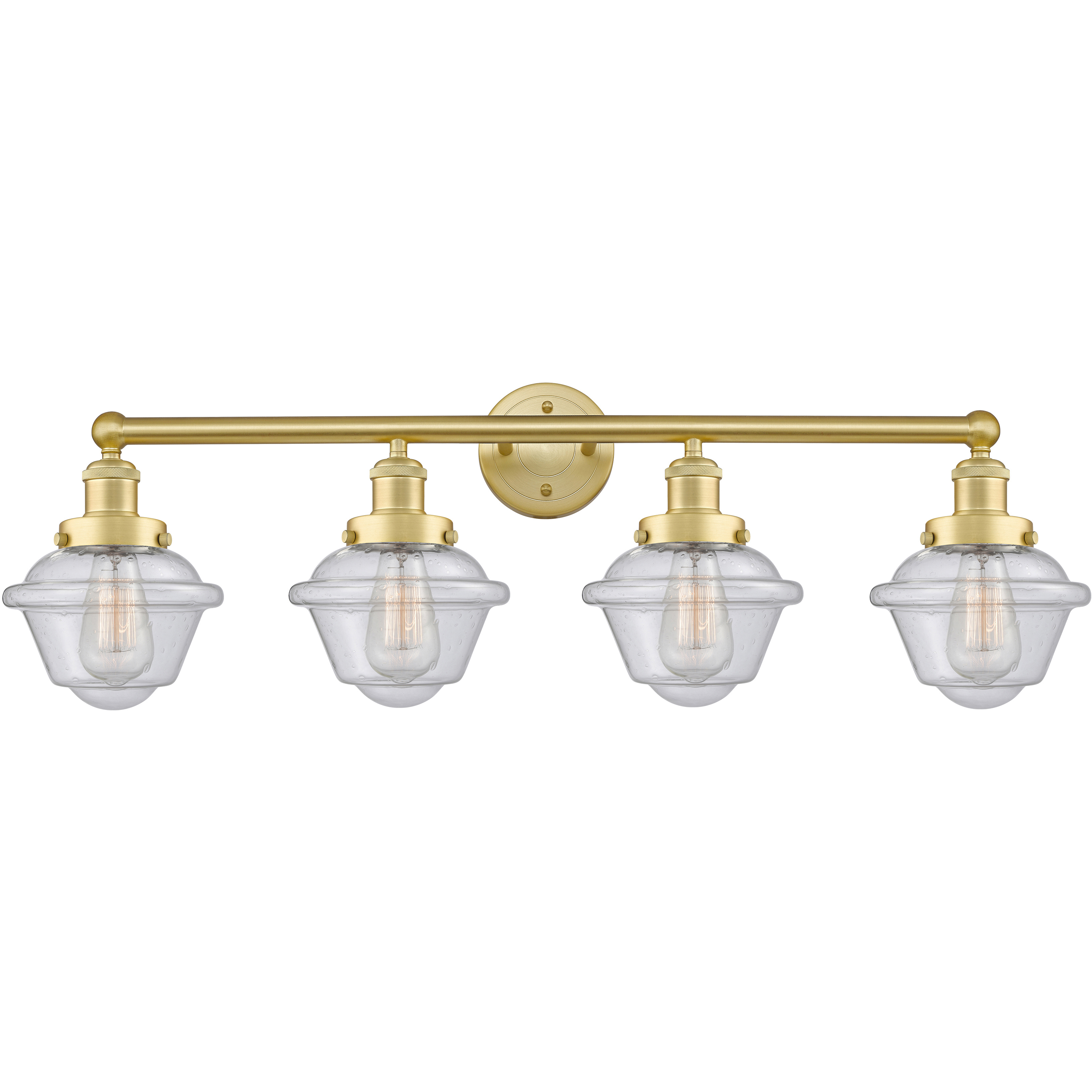 Oxford 4 Light 33.5 inch Satin Gold Bath Vanity Light Wall Light in Seedy Glass