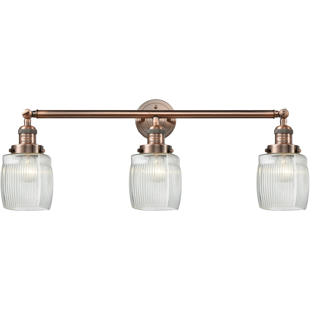 Franklin Restoration Colton 3 Light 32 inch Antique Copper Bath Vanity Light Wall Light, Franklin Restoration