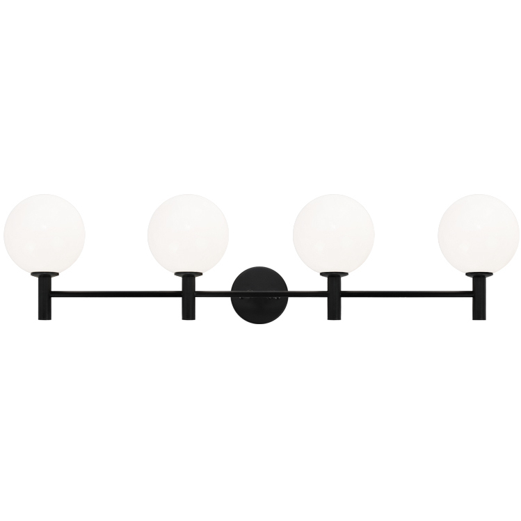 Cosmo 4 Light 36 inch Black Wall Sconce Wall Light in Black and Opal Glass