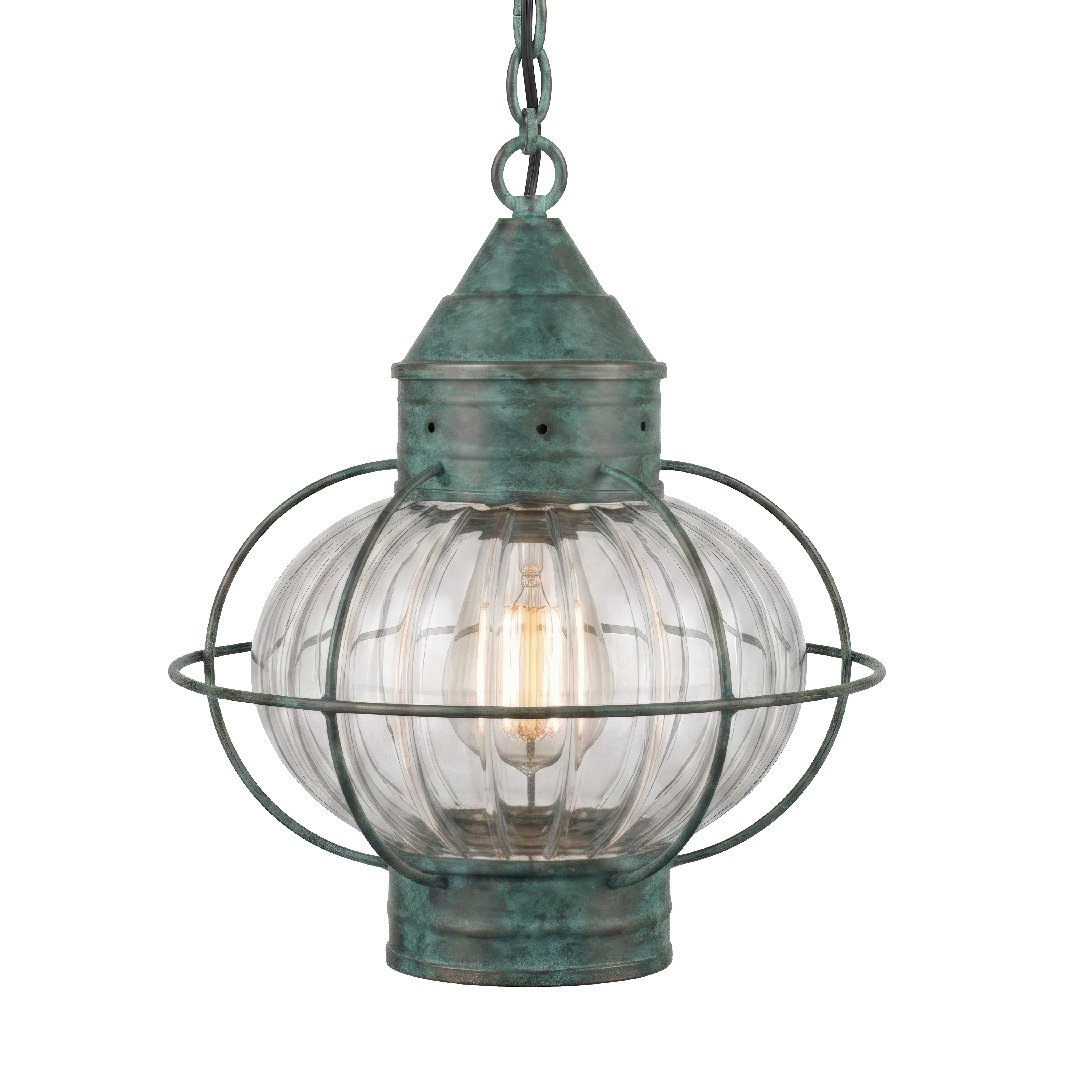 Ellington 1 Light 9 inch Verde Green Outdoor Pendant in Optic Glass, Brass Traditions by Innovations Lighting
