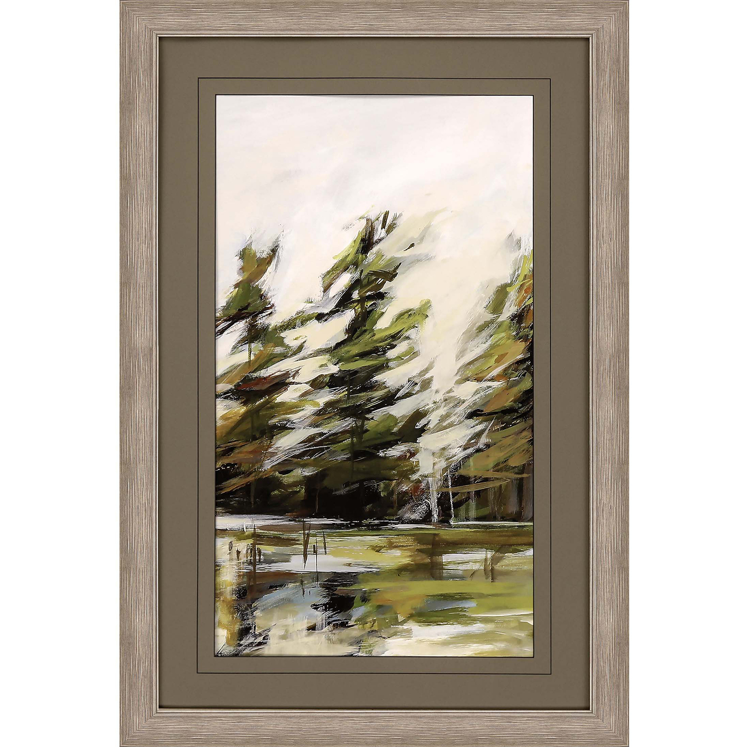 Evergreen Green and White and Brown and Beige Framed Art