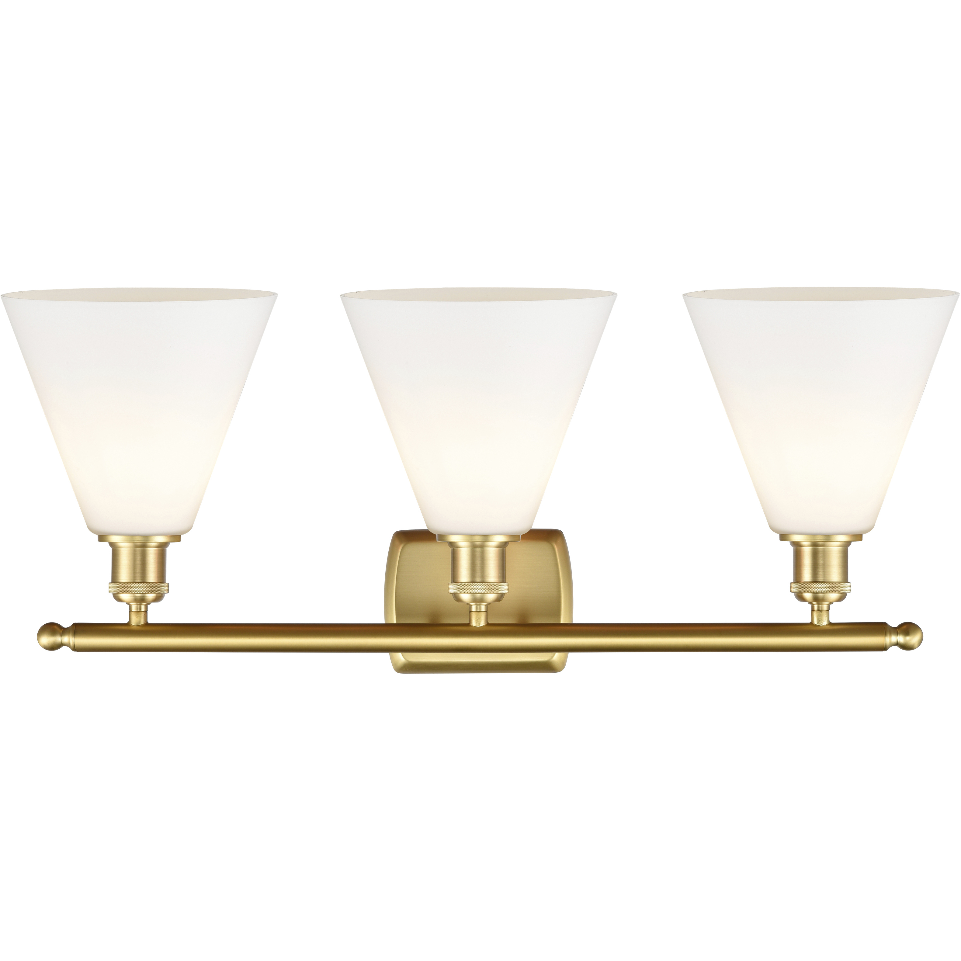 Ballston Ballston Cone 3 Light 28 inch Satin Gold Bath Vanity Light Wall Light in Matte White Glass