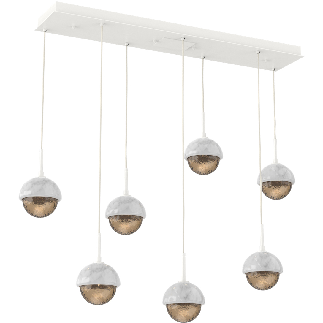 Cabochon Linear Multi-Pendant Ceiling Light in 3000K LED, Bronze, Salt White with White Marble