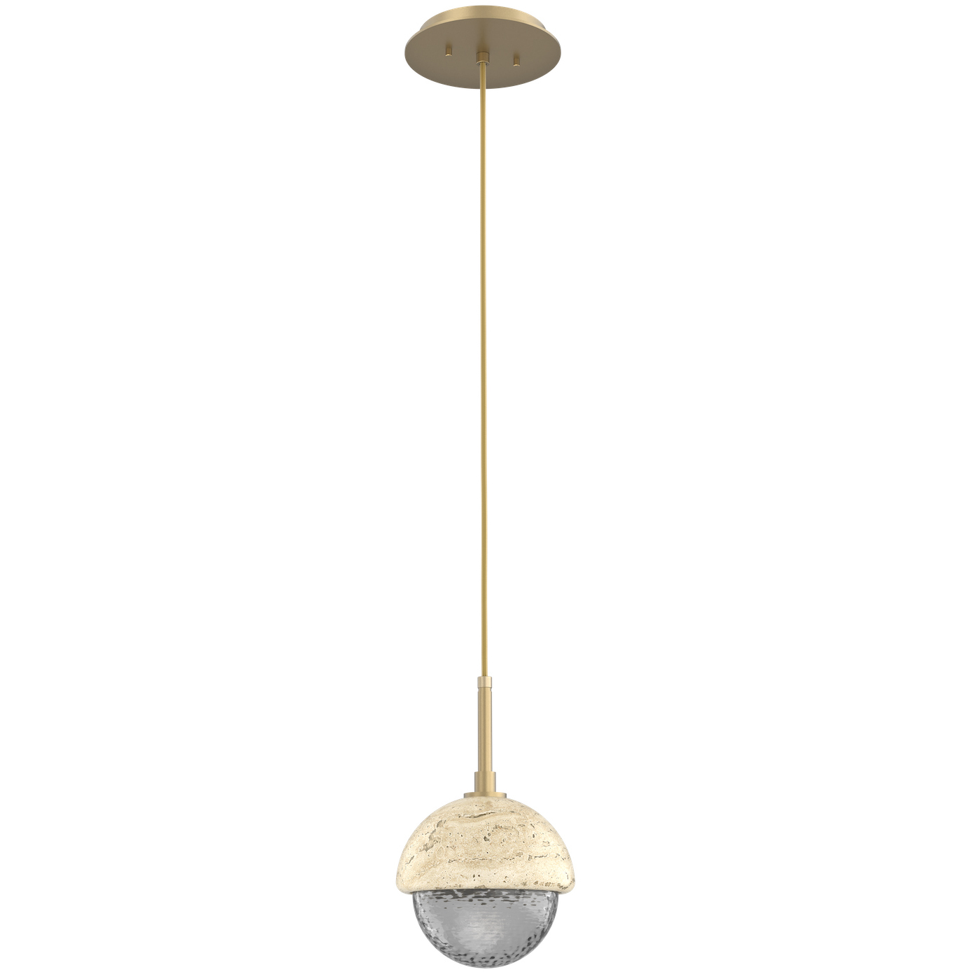 Cabochon LED 6.2 inch Gilded Brass with Travertine Stone Pendant Ceiling Light in Smoke, 2700K LED