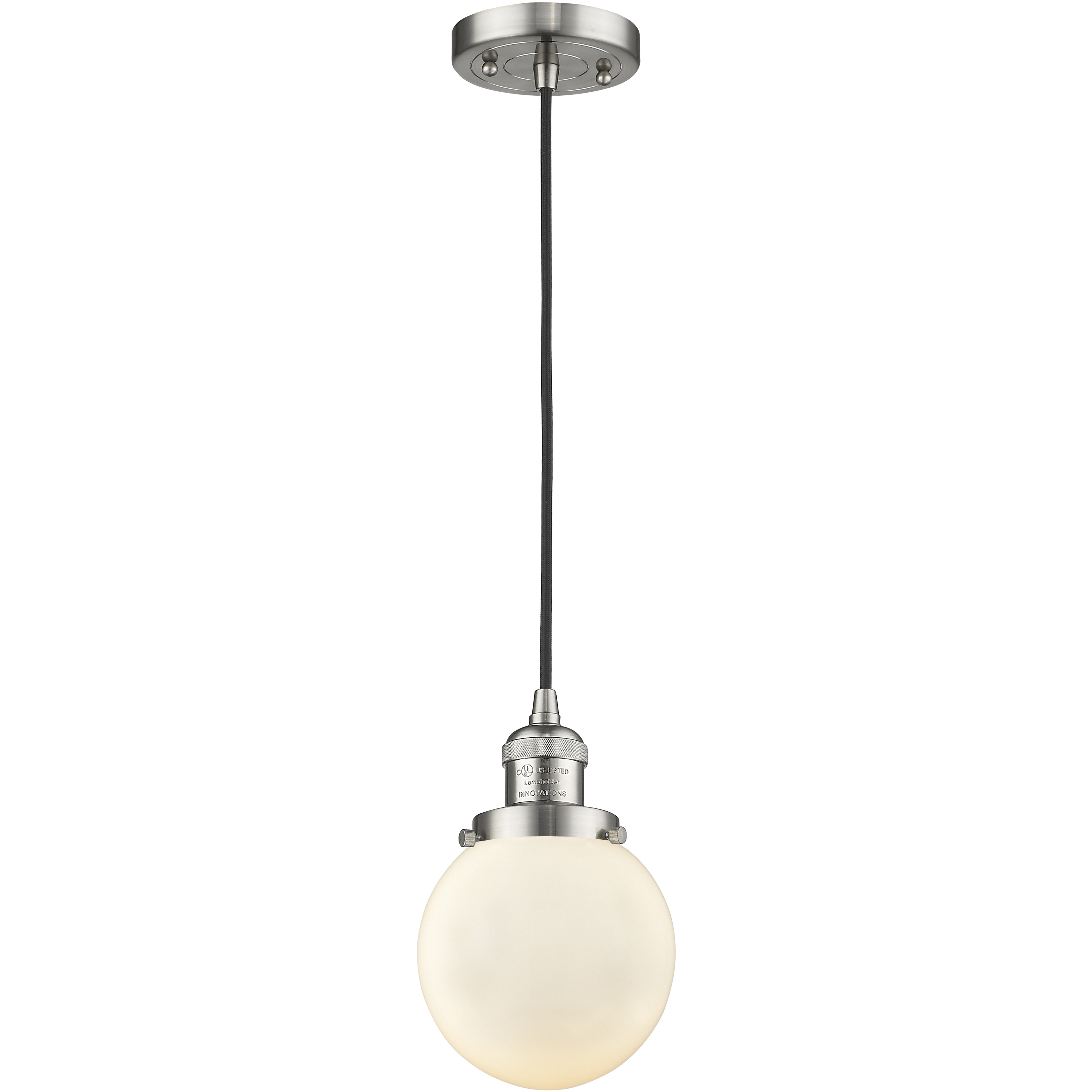 Franklin Restoration Beacon 1 Light 6 inch Brushed Satin Nickel Mini Pendant Ceiling Light in Incandescent, Matte White, Franklin Restoration
