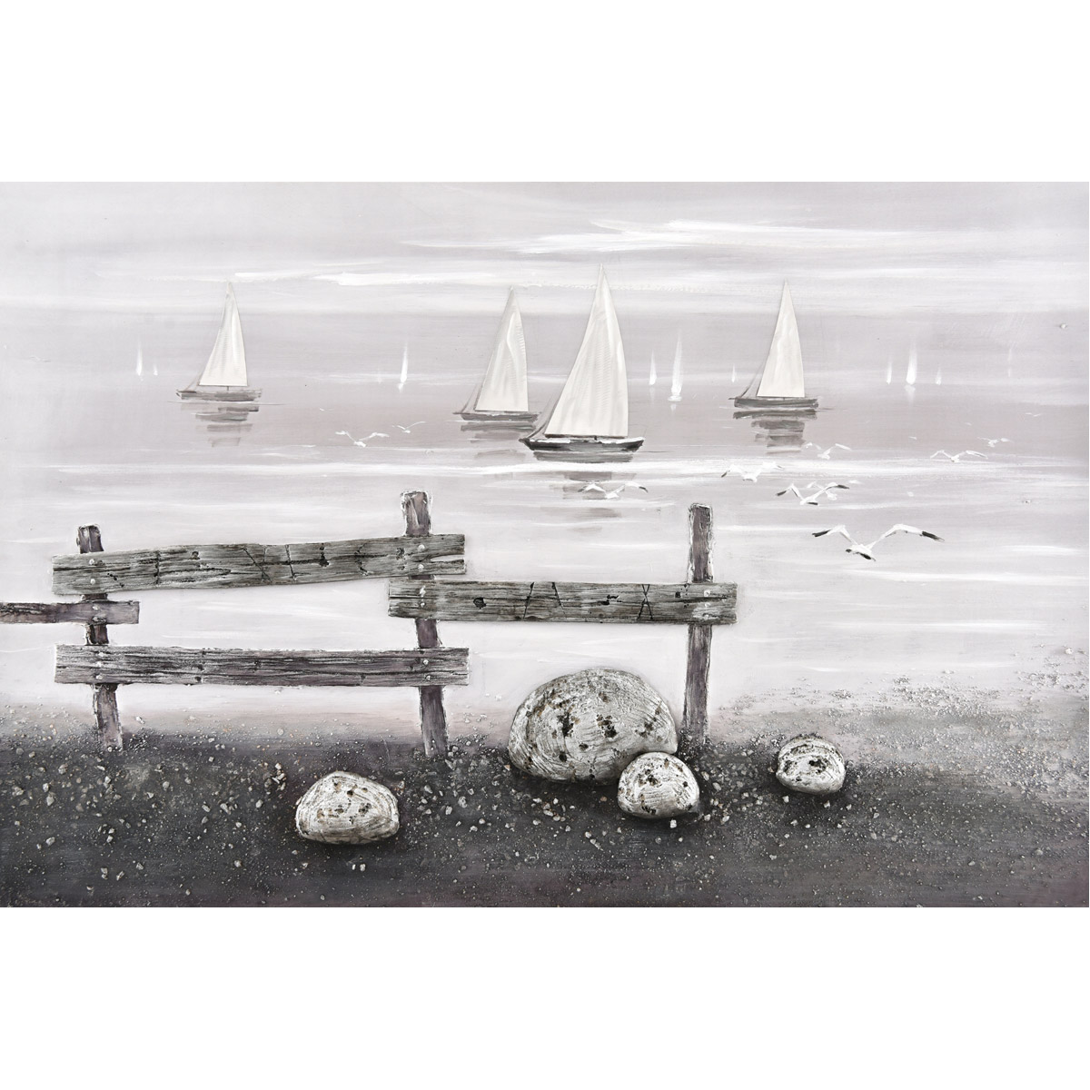 Beach Scene Gray and White Wall Art