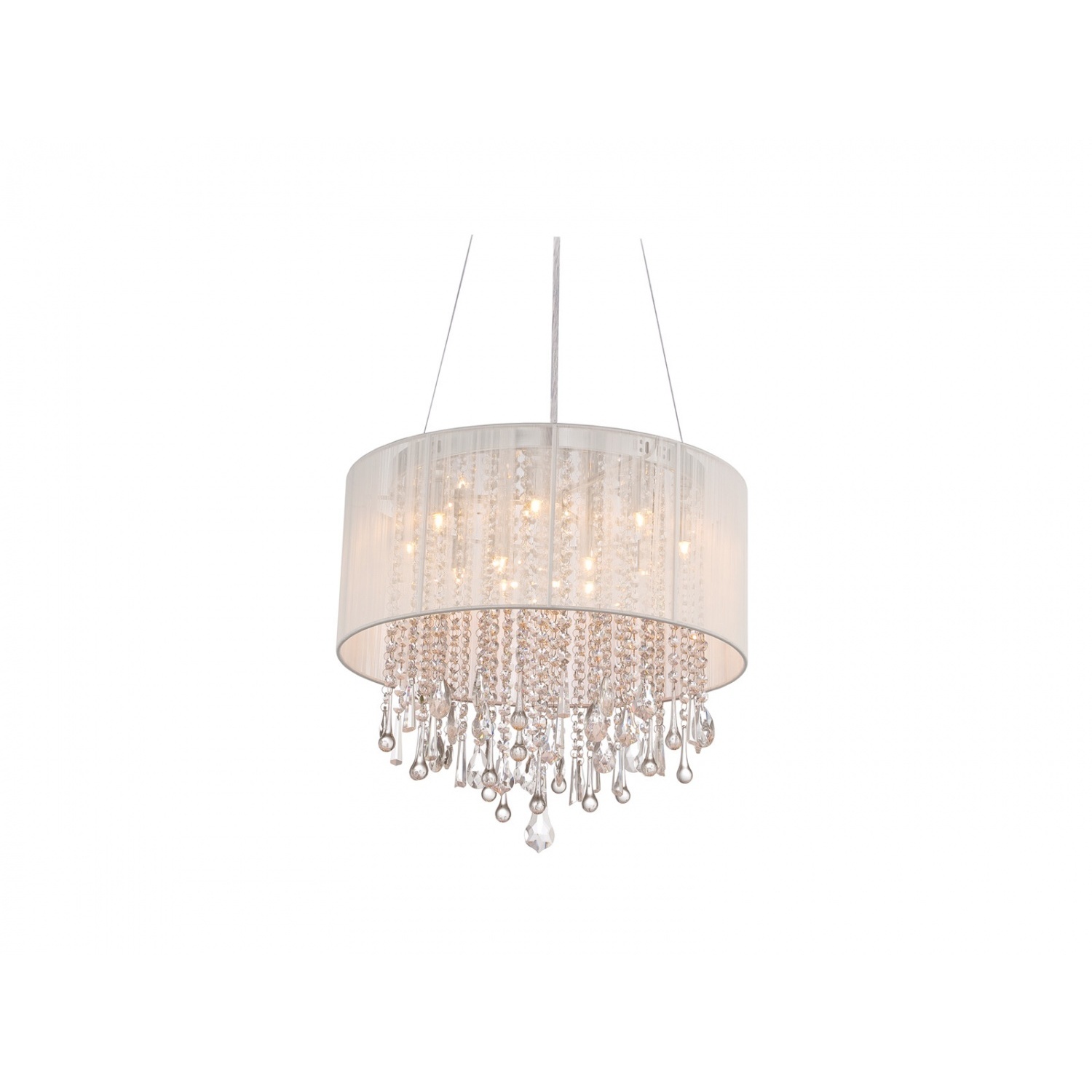 Beverly Dr. LED 20 inch White Silk String Dual Mount / Flush / Hanging Ceiling Light, Convertible to Hanging