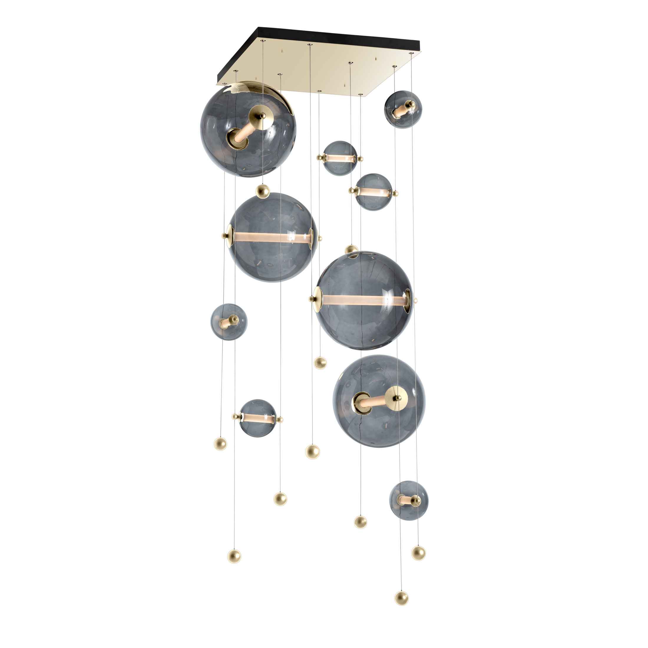 Abacus LED 35.5 inch Modern Brass Pendant Ceiling Light in Cool Grey, Square