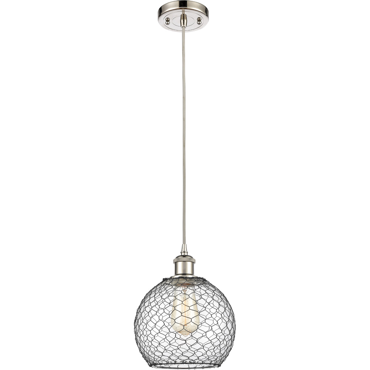 Ballston Farmhouse Chicken Wire 1 Light 8 inch Polished Nickel Mini Pendant Ceiling Light, Ballston