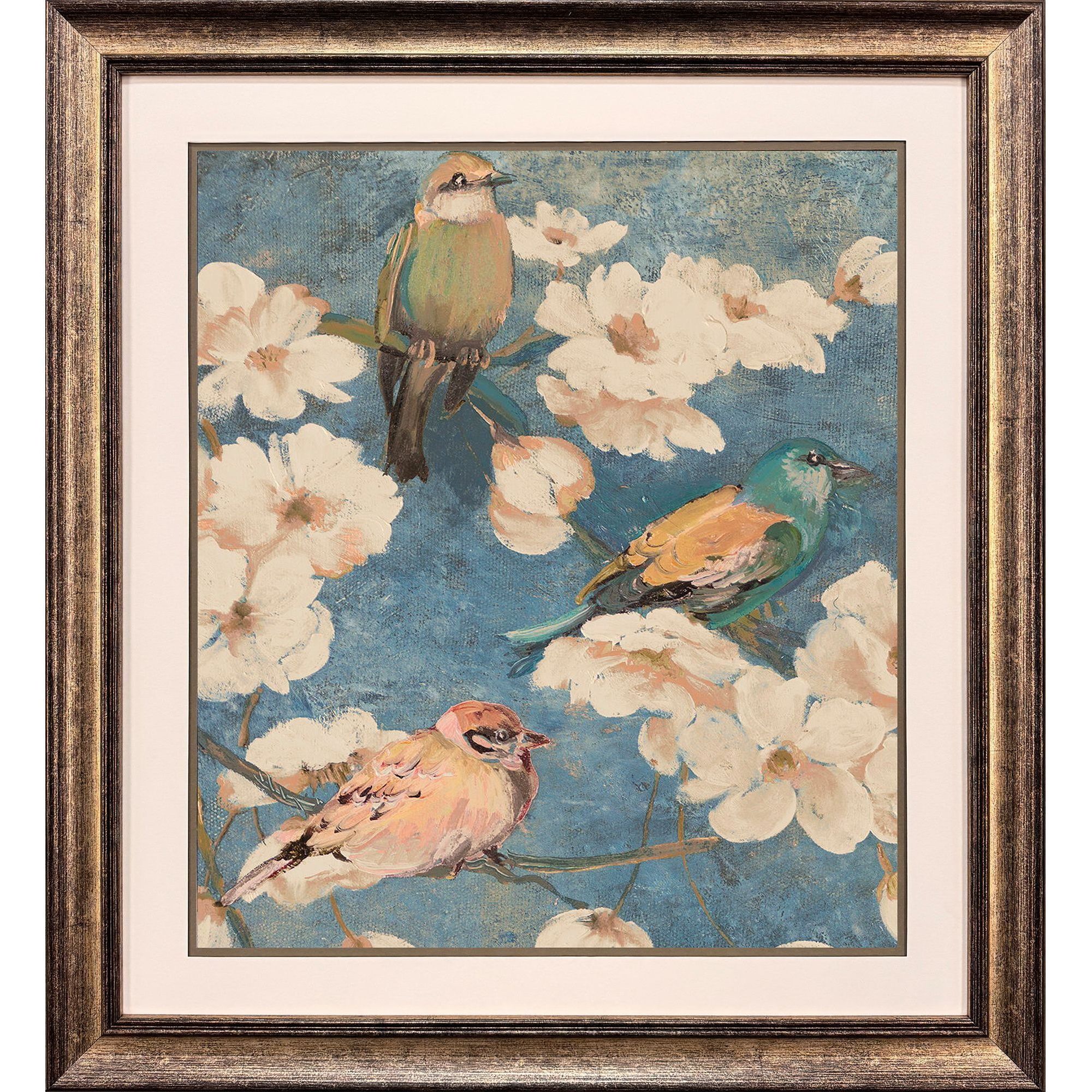 Garden Birds Blue and Brown and Beige and Green Framed Art, Propac