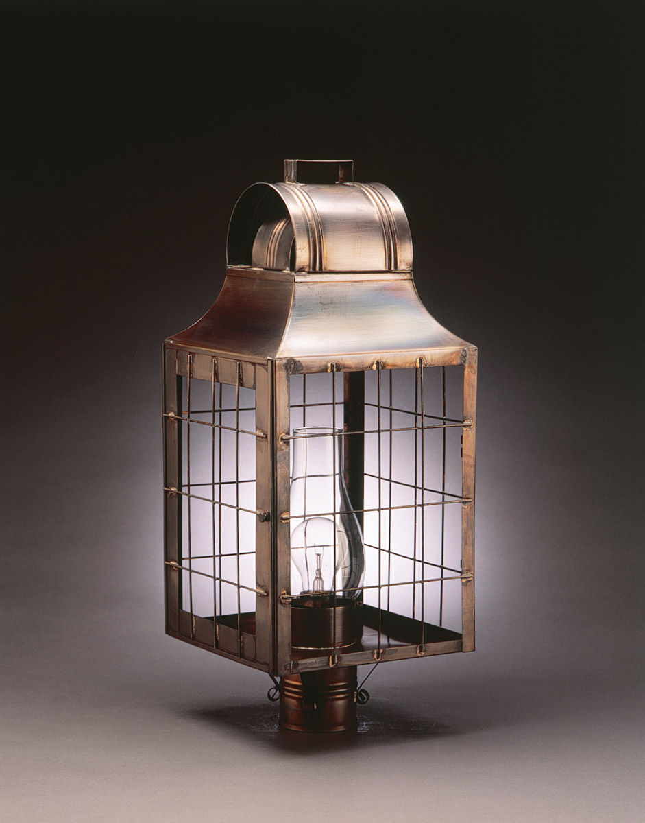 Livery 1 Light 23 inch Dark Brass Post Lamp in Seedy Marine Glass, One 75W Medium with Chimney