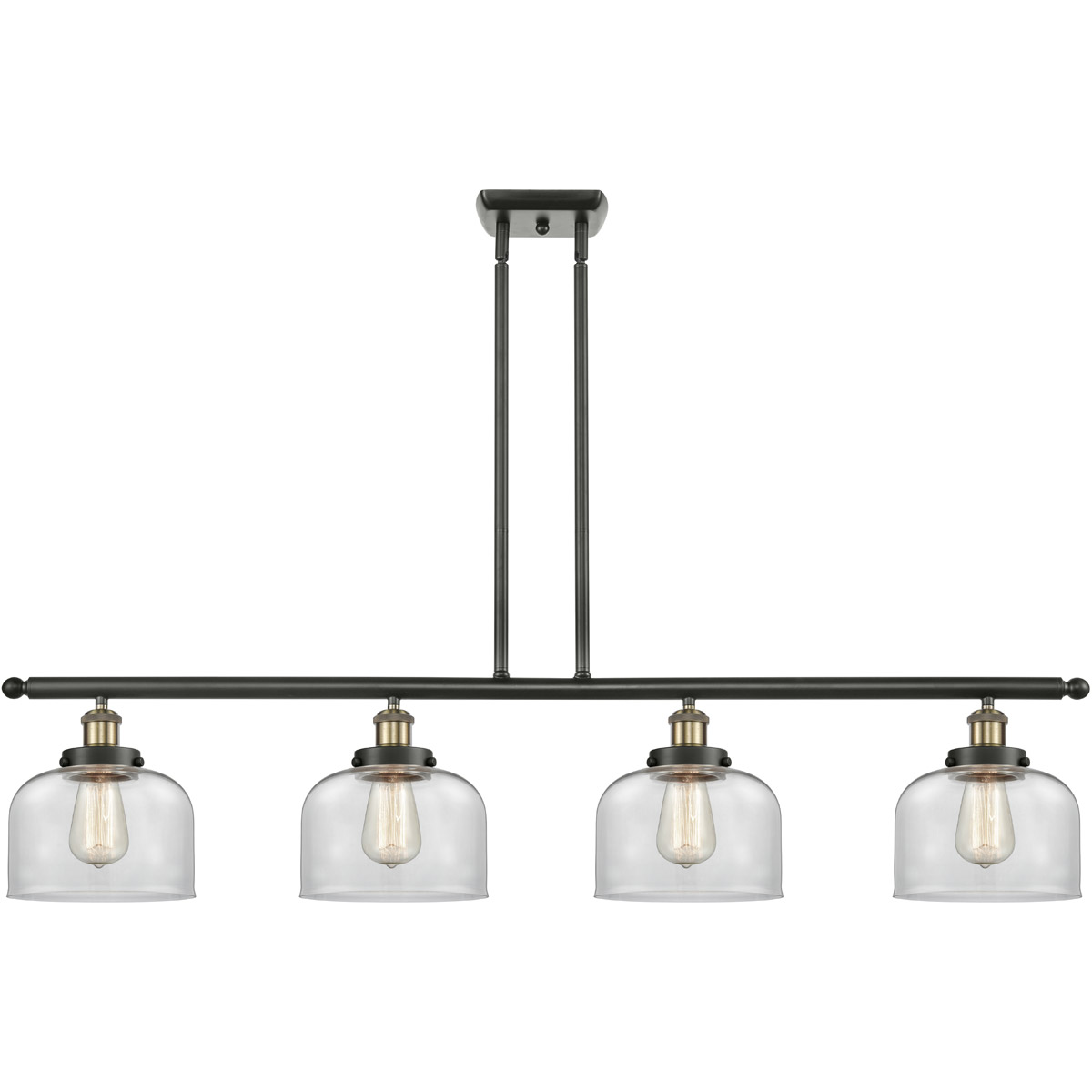 Ballston Large Bell 4 Light 48 inch Black Antique Brass Island Light Ceiling Light in Clear Glass