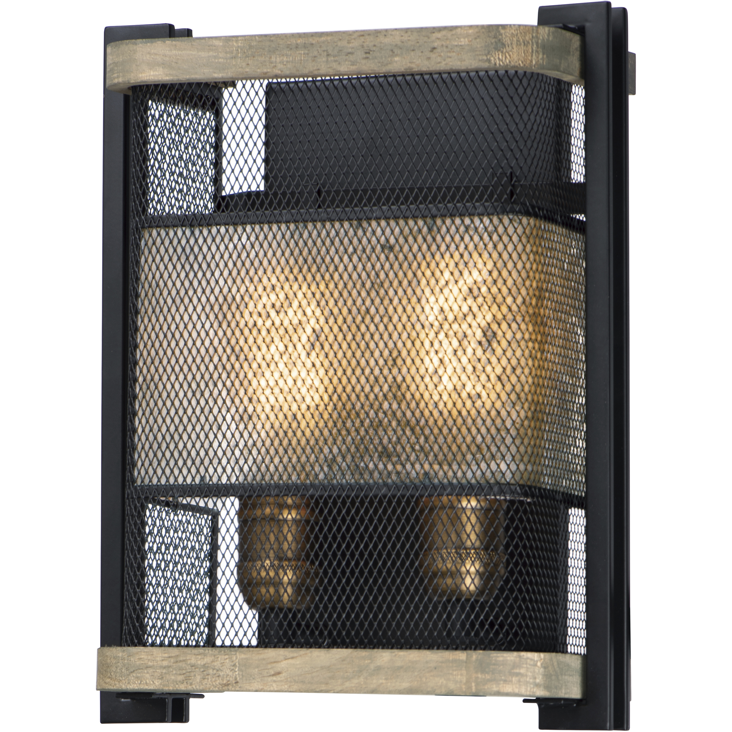 Boundry 2 Light Black and Barn Wood and Antique Brass Wall Sconce Wall Light