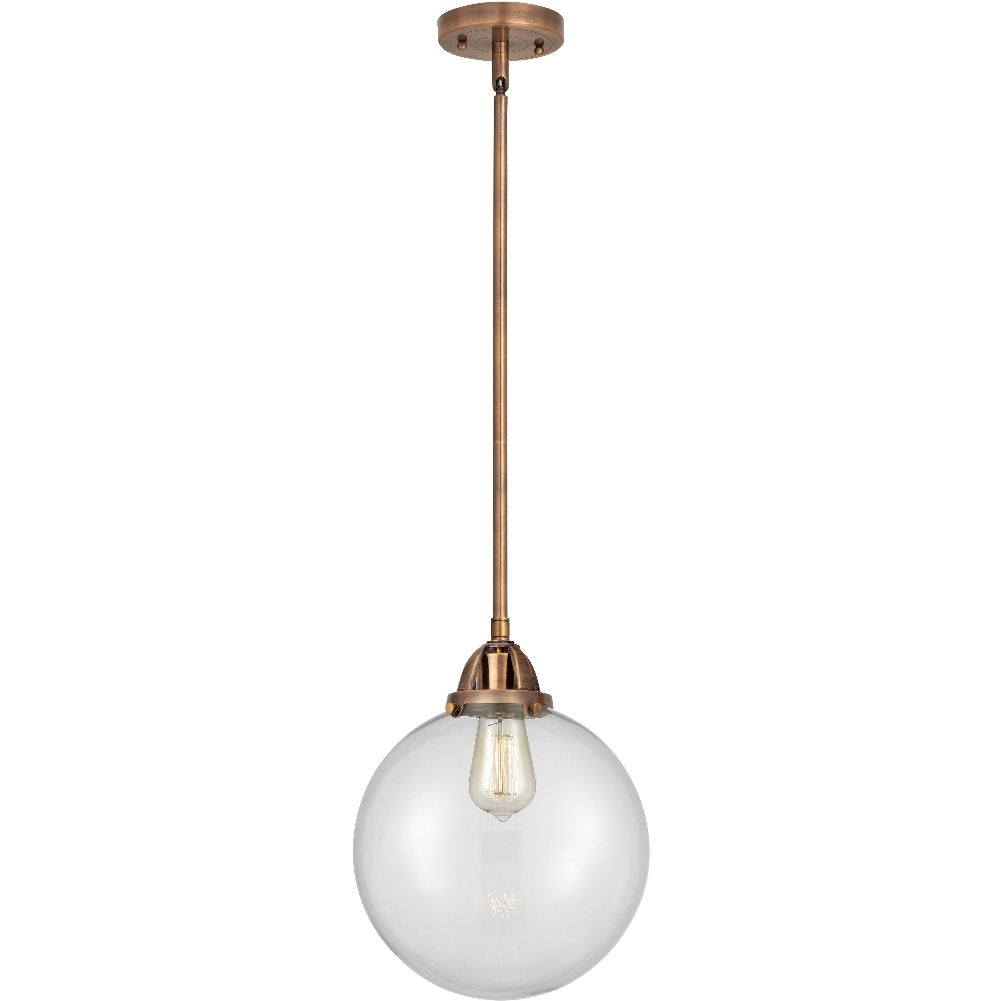 Nouveau 2 Beacon LED 10 inch Antique Copper Mini Pendant Ceiling Light in Clear