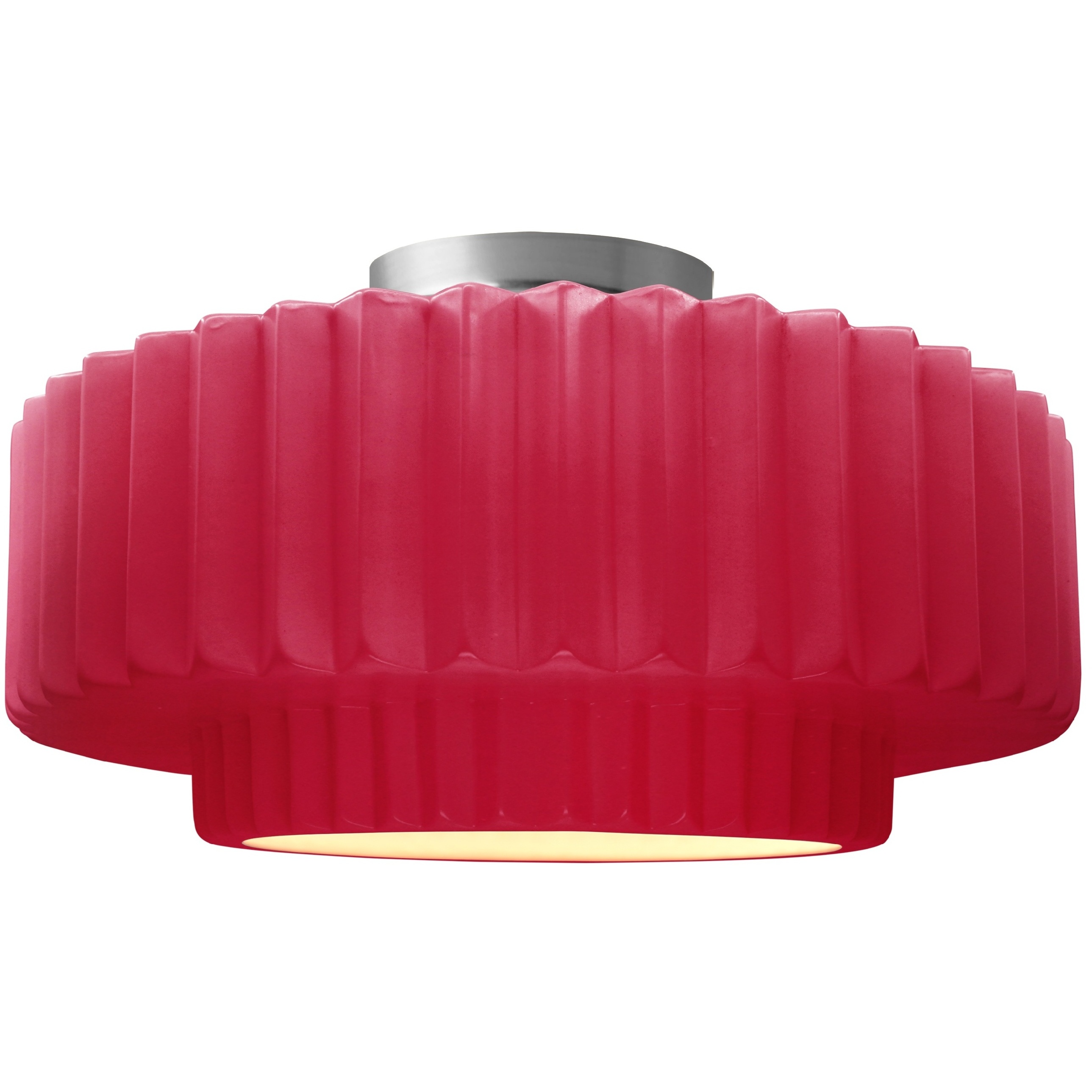 Radiance Collection - Pleated Tier 1 Light 14.5 inch Cerise and Brushed Nickel Semi-Flush Ceiling Light in Replaceable Bulb, 14.5W x 7.25H, Form+Finish+Function