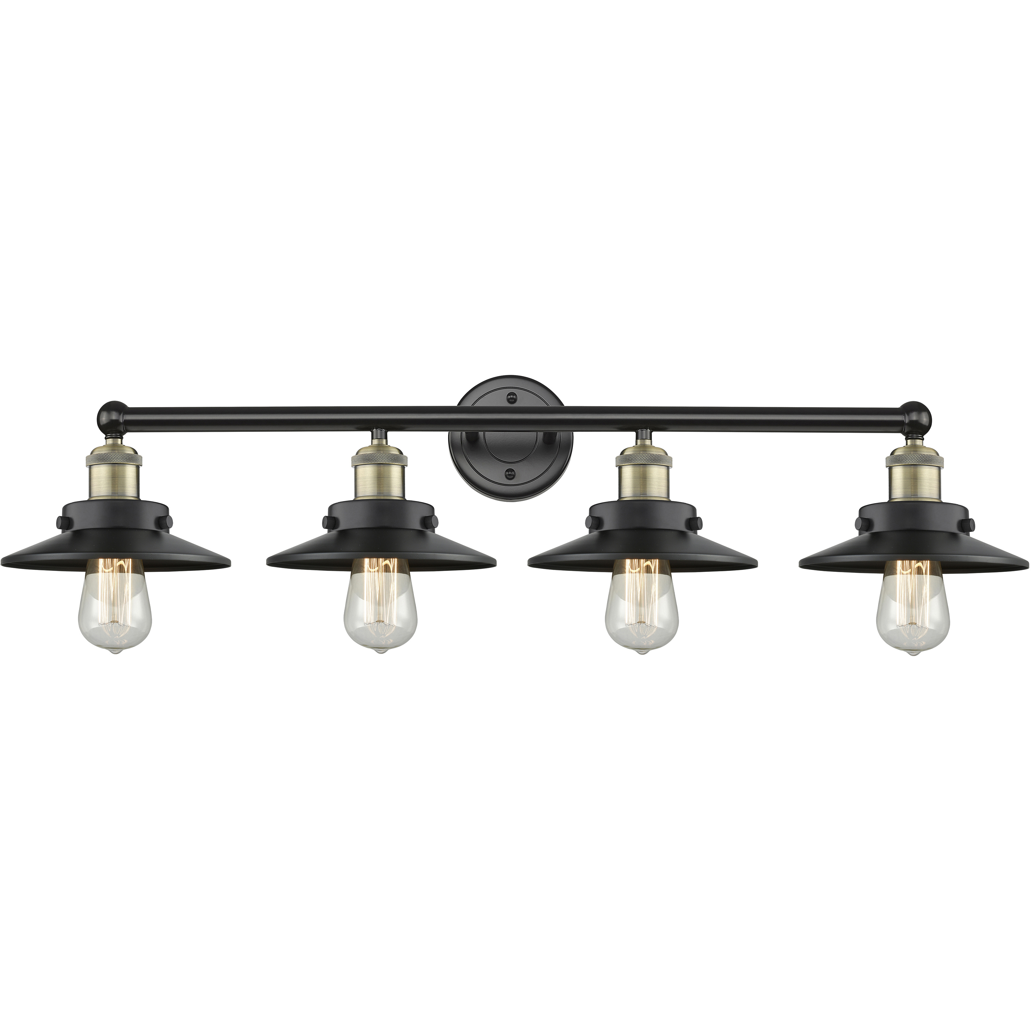 Railroad 4 Light 35 inch Black Antique Brass Bath Vanity Light Wall Light in Matte Black
