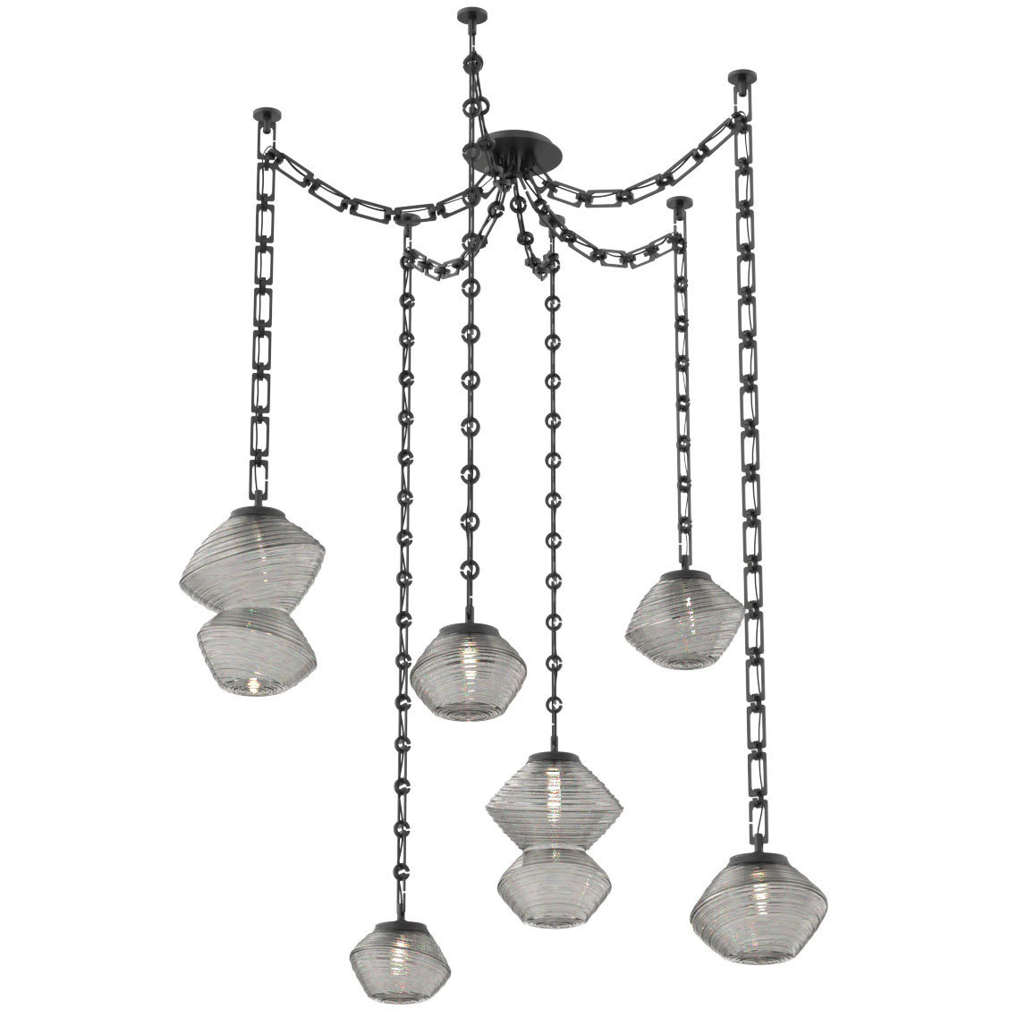 Mesa LED 17.4 inch Matte Black Swag Multi-Pendant Ceiling Light in 3000K LED, Smoke, Rectangular Chain