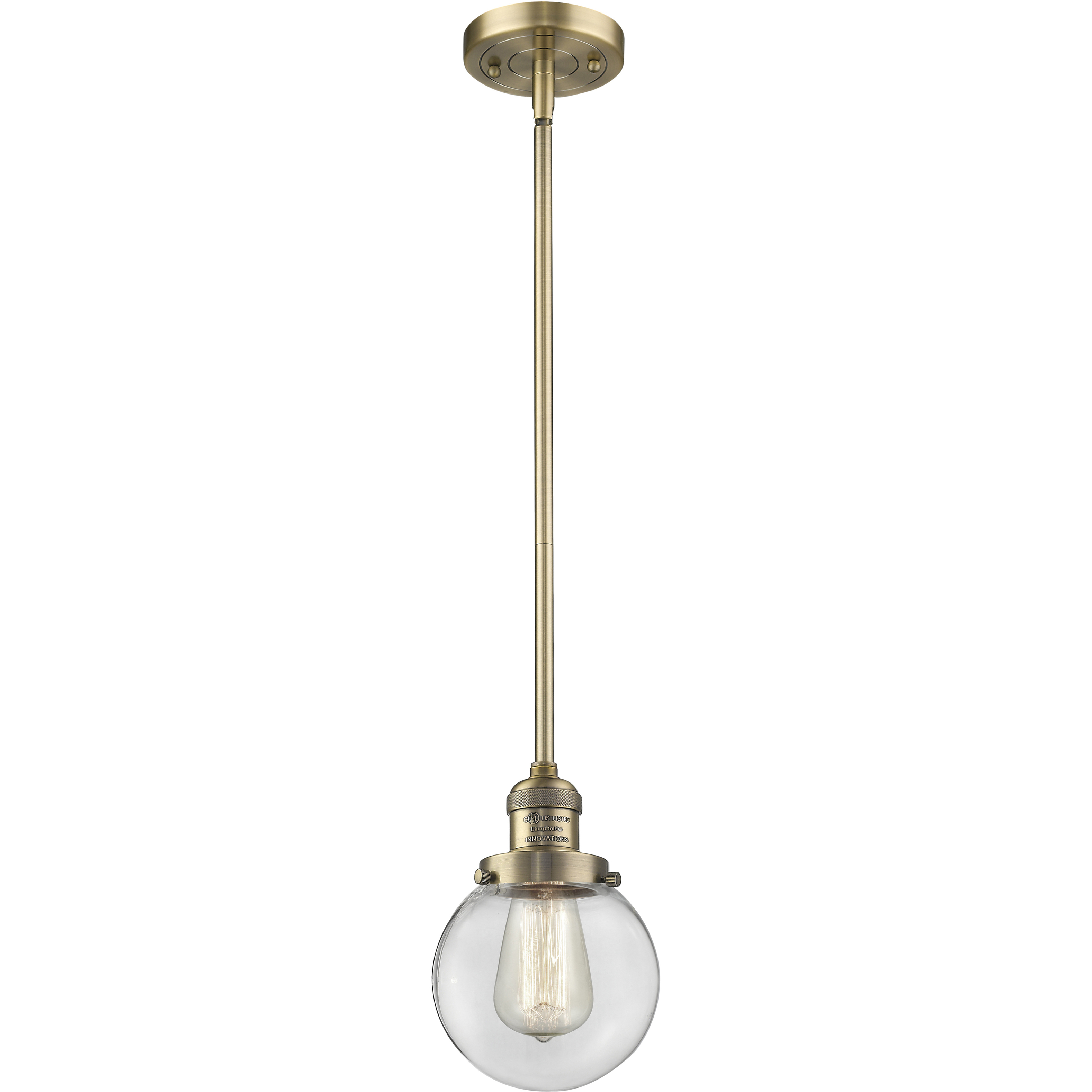 Franklin Restoration Beacon 1 Light 6 inch Brushed Brass Mini Pendant Ceiling Light in Incandescent, Clear, Franklin Restoration