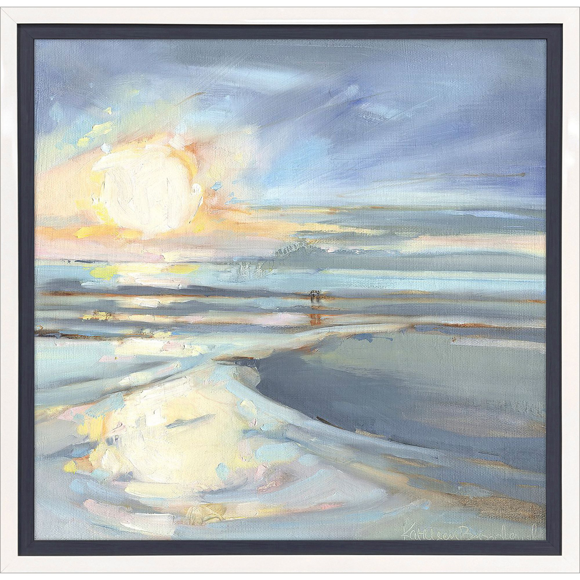 Eastern Lake Sunset Blue and Gray and Multi and Orange Framed Art