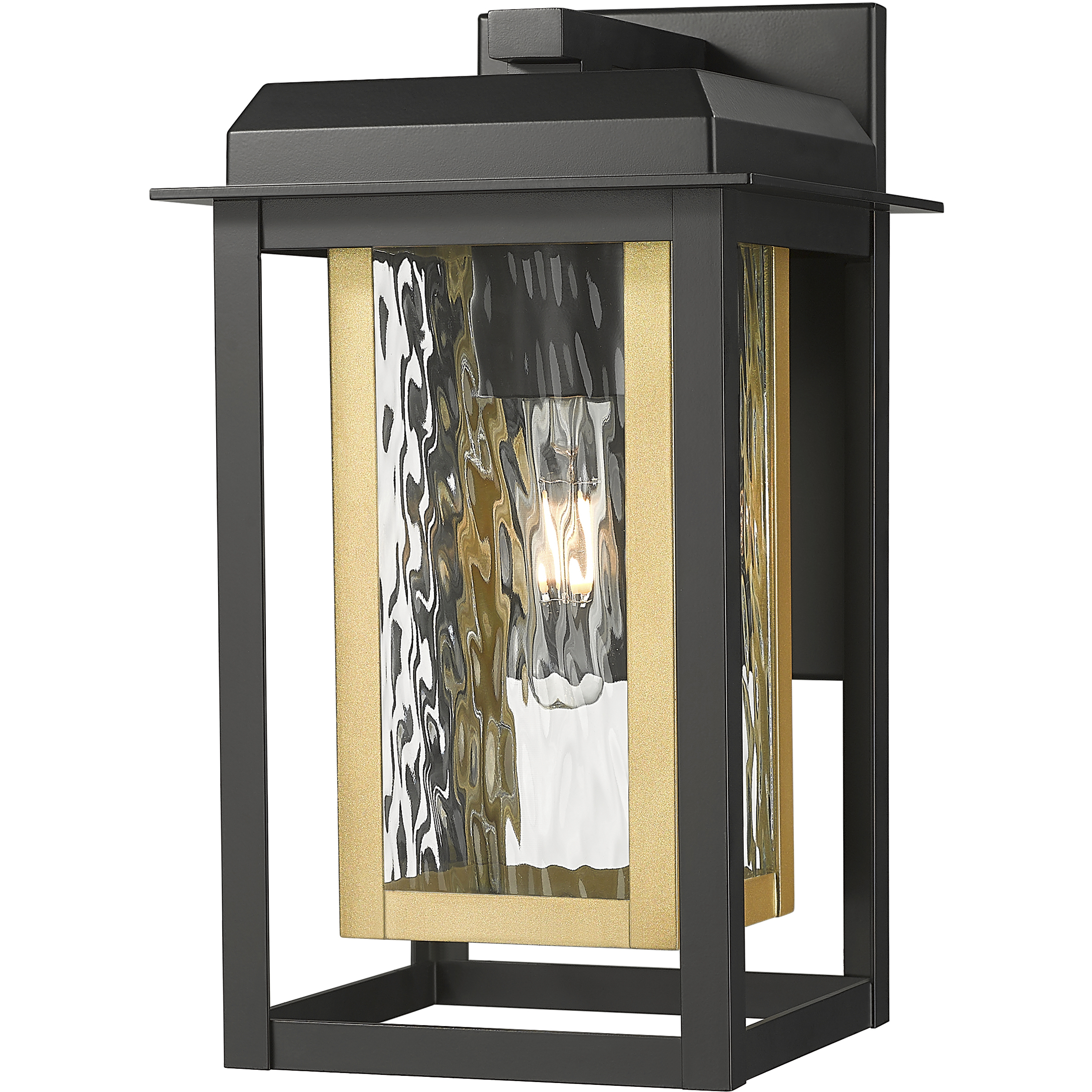 Mansfield 1 Light 13 inch Matte Black with Brass Outdoor Sconce in Waterglass