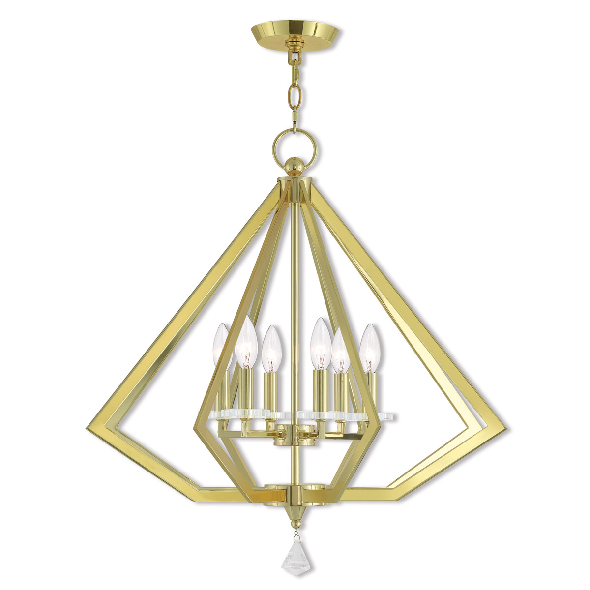 Diamond 6 Light 25 inch Polished Brass Chandelier Ceiling Light