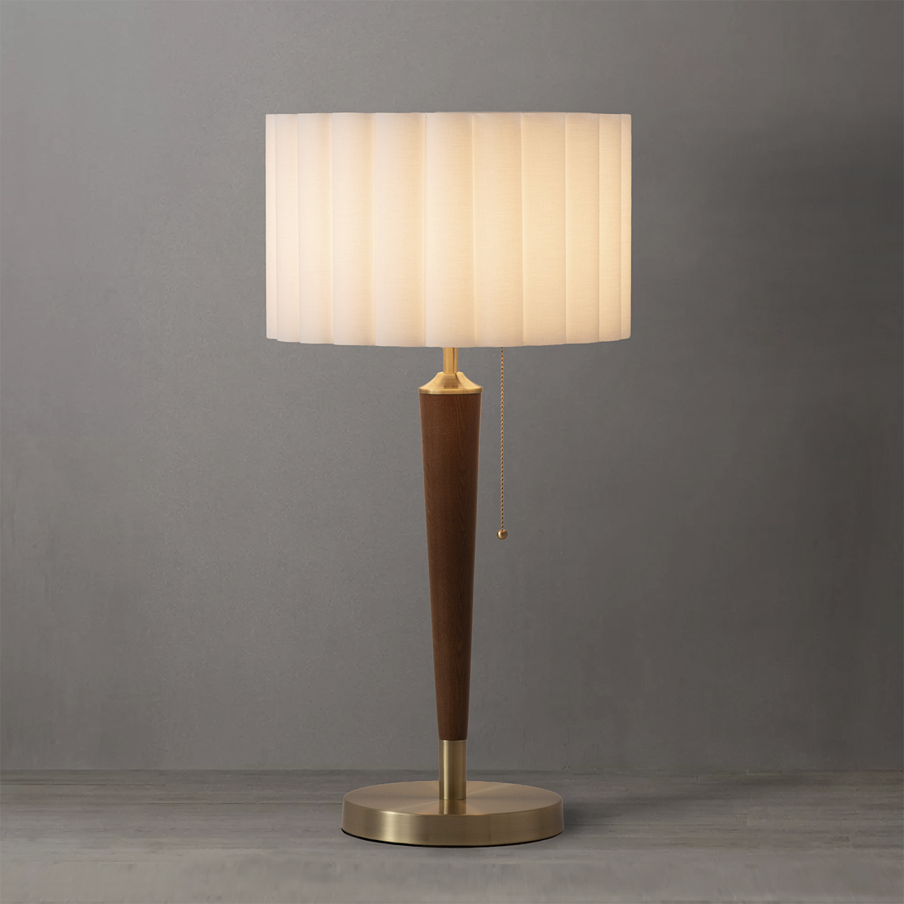 Scalloped 28 inch 9 watt Weathered Brass and Walnut Table Lamp Portable Light