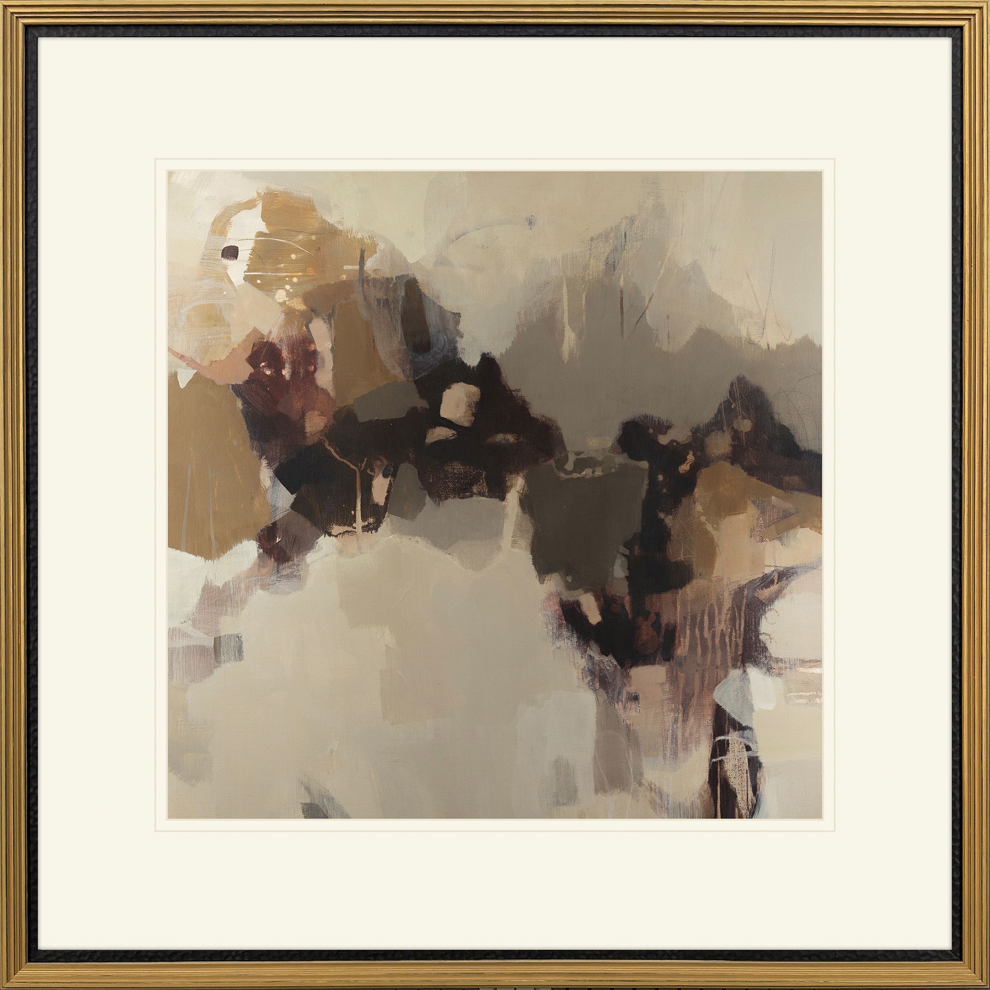 Warm Reception / With Pleasure Brown and Black and Beige and Gray Framed Art