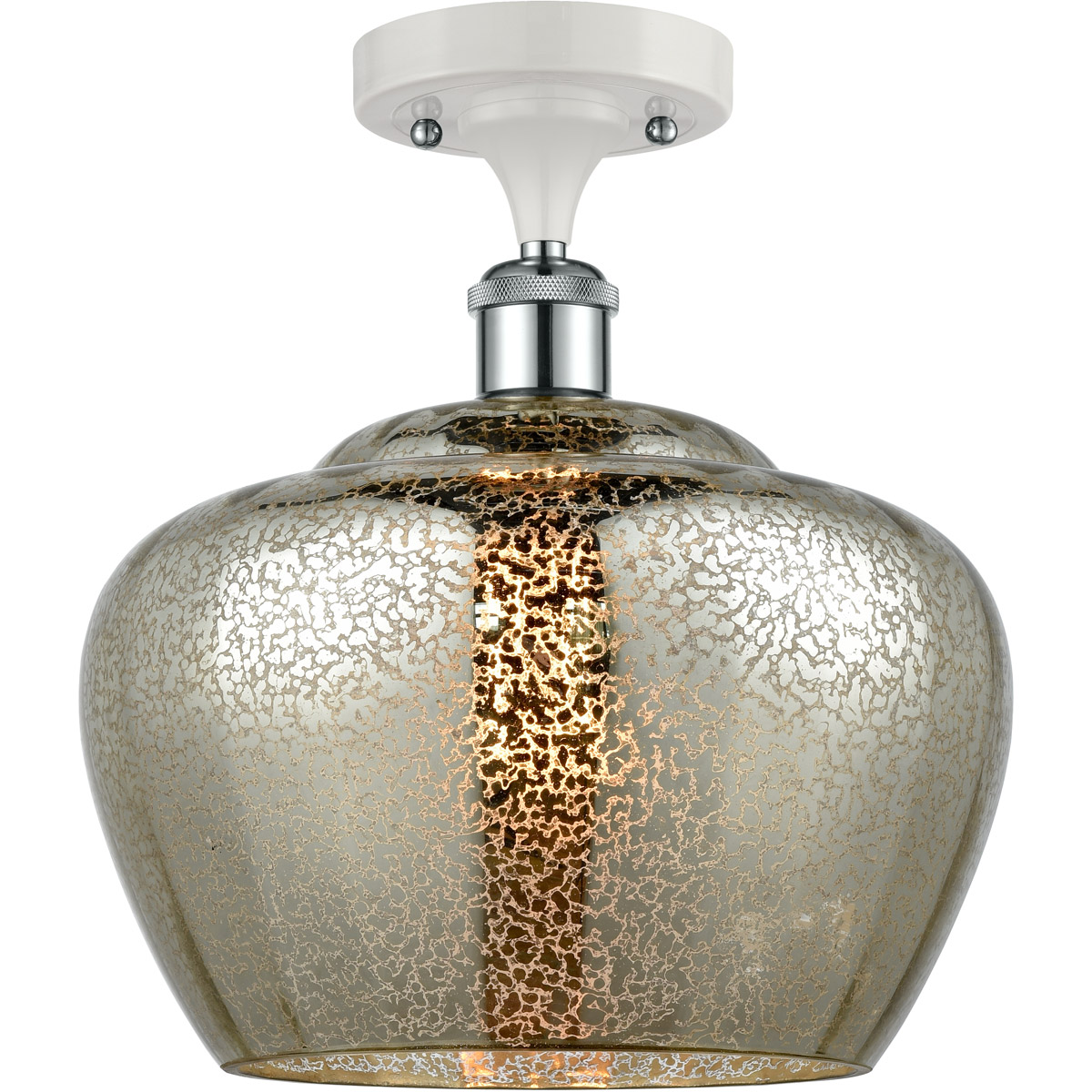 Ballston Large Fenton LED 11 inch White and Polished Chrome Semi-Flush Mount Ceiling Light in Mercury Glass, Ballston