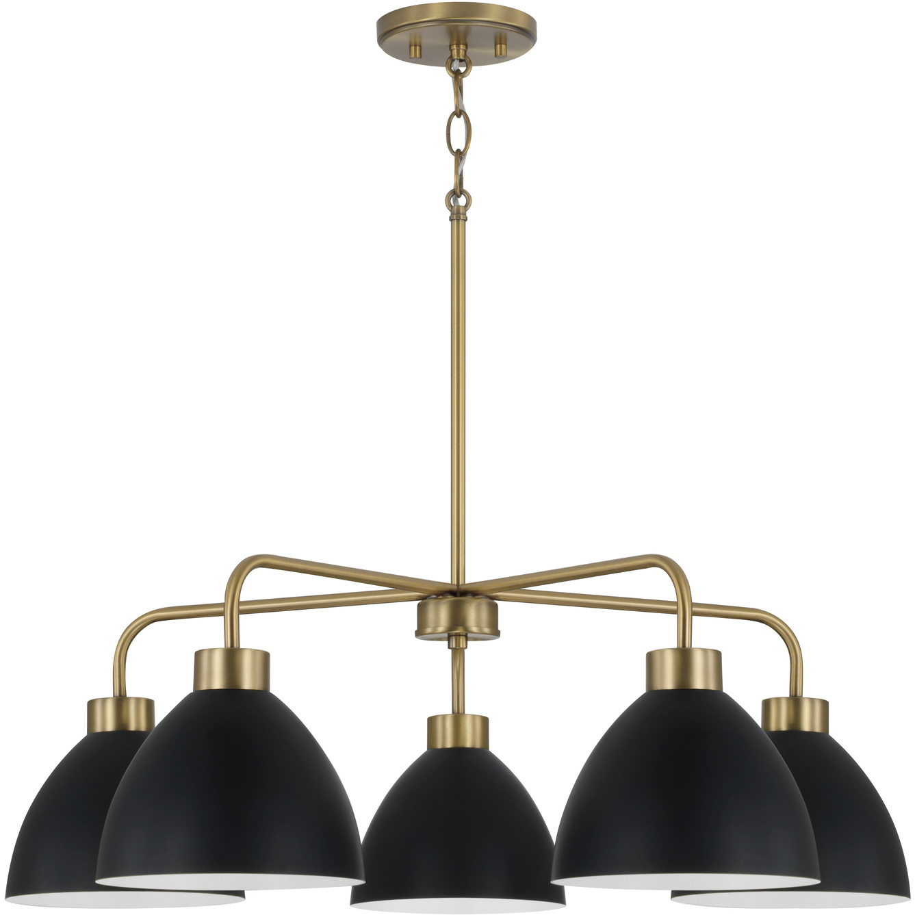 Ross 5 Light 30 inch Aged Brass Chandelier Ceiling Light in Matte Black with White Interior