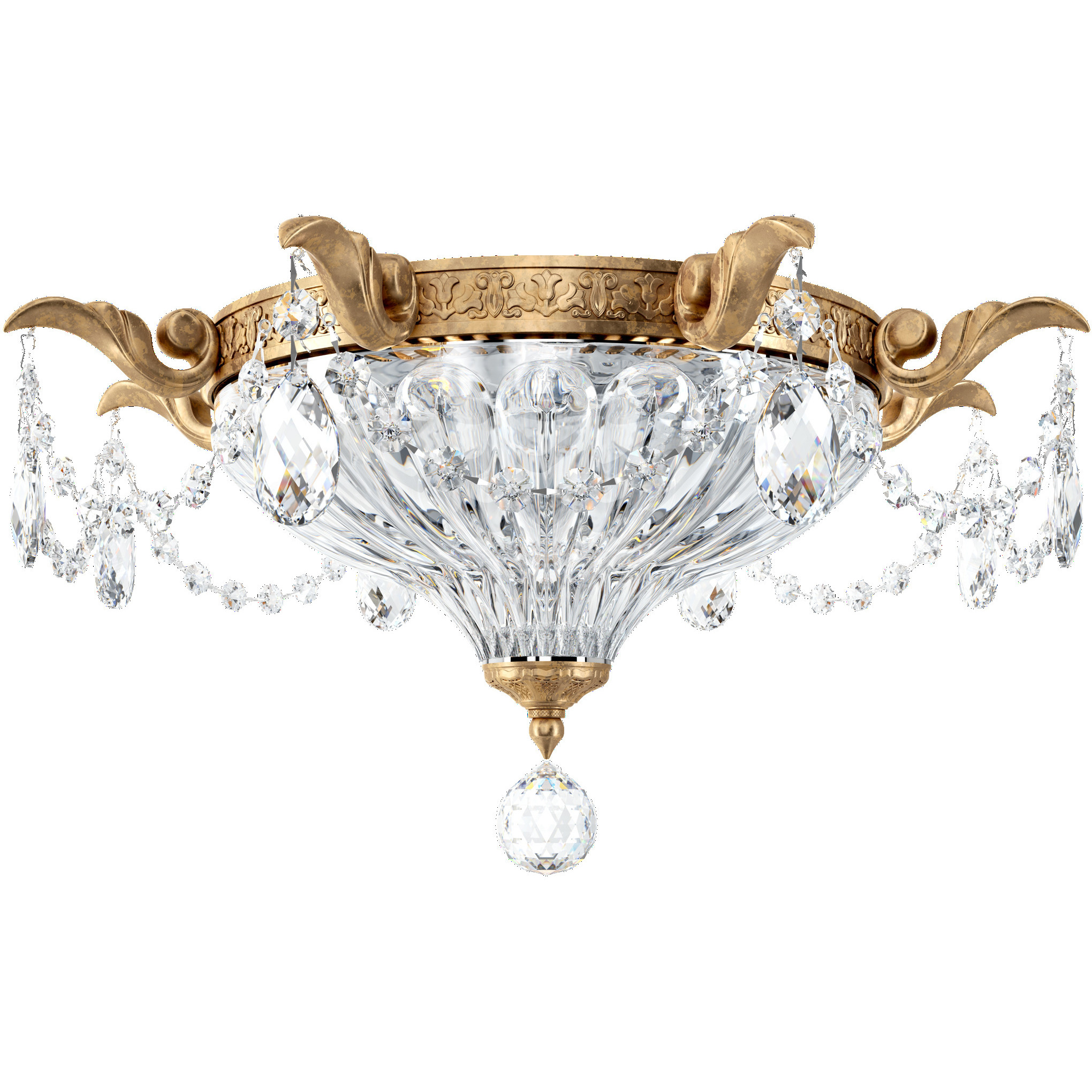 Milano 2 Light French Gold Flush Mount Ceiling Light in Heritage
