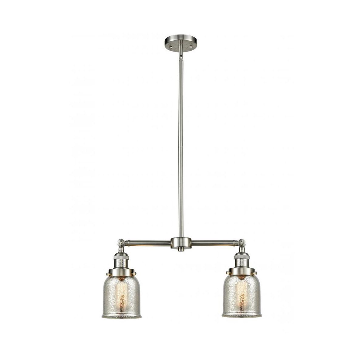Franklin Restoration Small Bell LED 21 inch Brushed Satin Nickel Chandelier Ceiling Light in Silver Plated Mercury Glass, Franklin Restoration