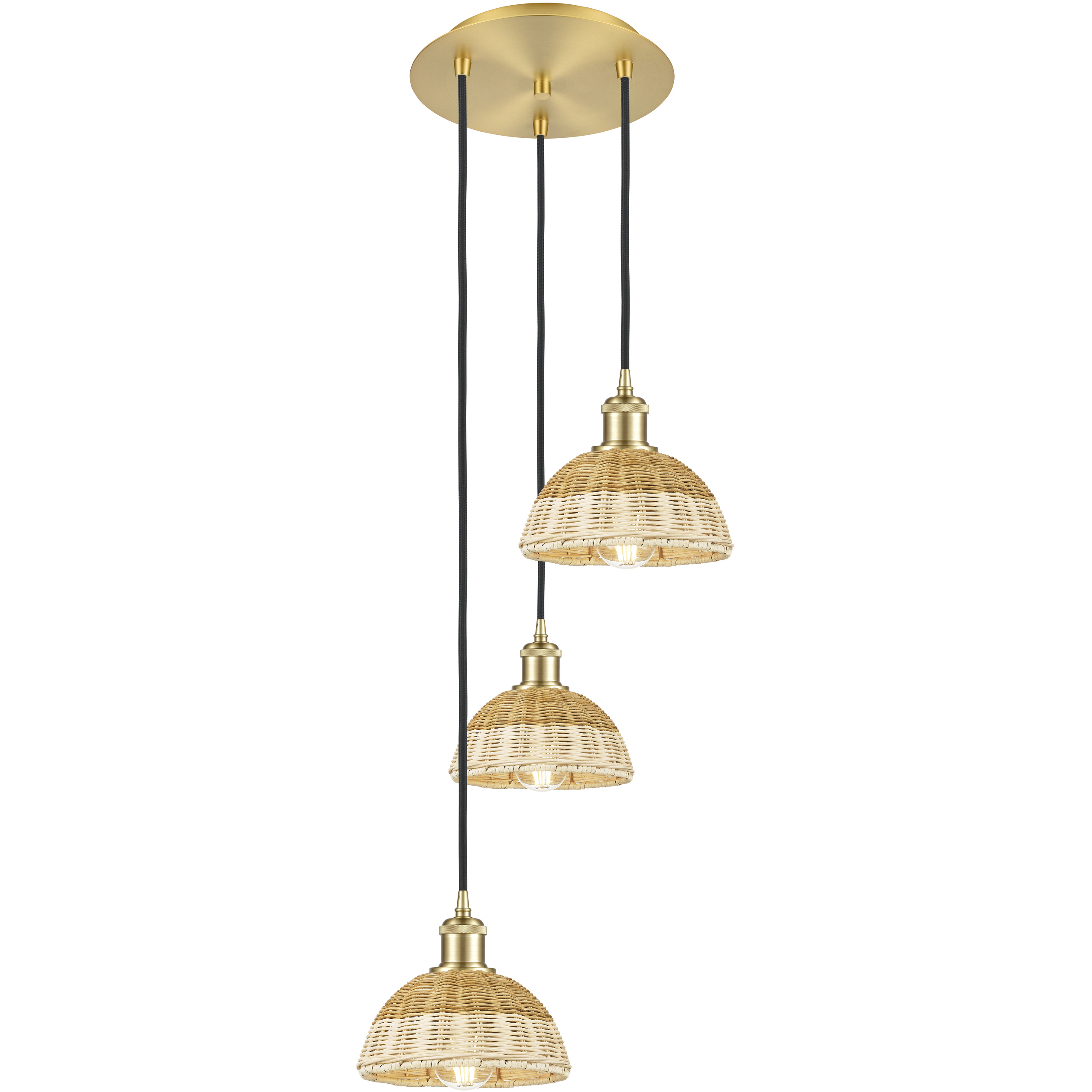 Ballston Bristol Natural II 3 Light 14 inch Satin Gold Multi Pendant Ceiling Light