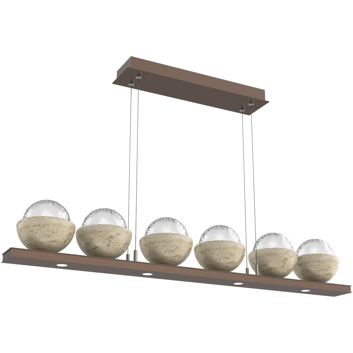 Cabochon LED 44 inch Burnished Bronze with Travertine Stone Linear Chandelier Ceiling Light in Clear, 2700K LED