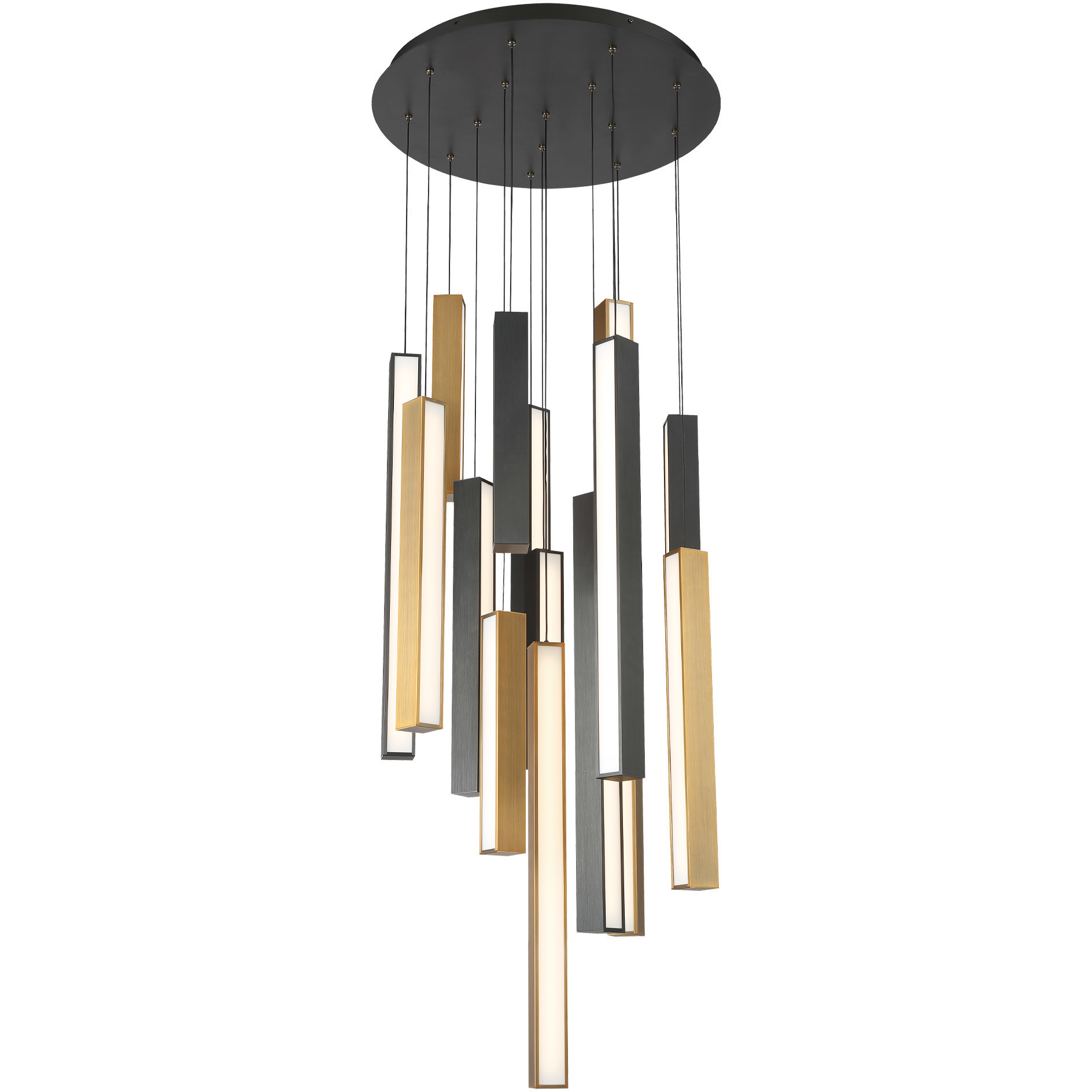 Chaos LED 23 inch Black and Aged Brass Multi-Light Pendant Ceiling Light in 15, 23in., Black Aged Brass/Black