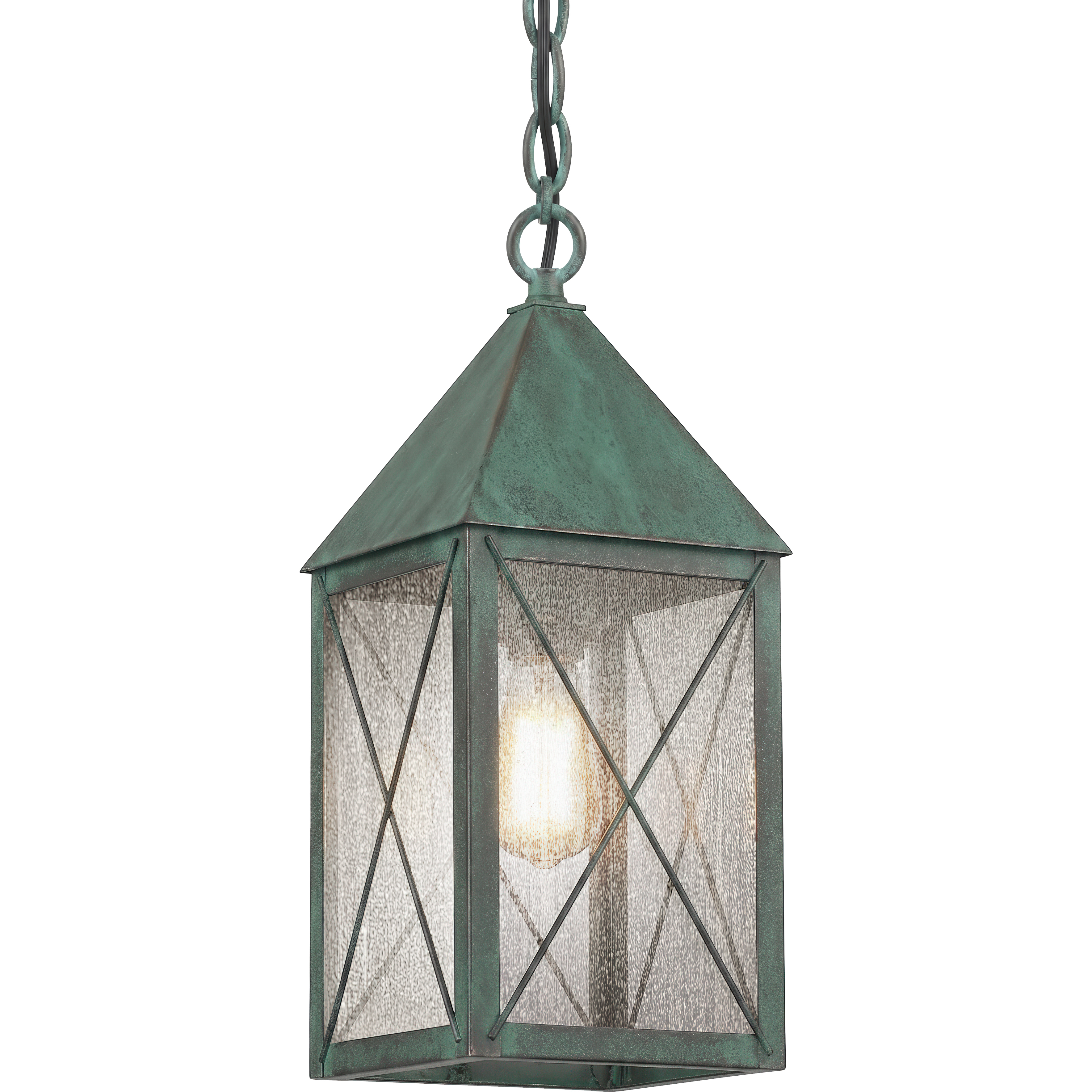 Ashford 1 Light 5.5 inch Verde Green Outdoor Pendant in Seedy Glass, X Wire Pattern, Brass Traditions by Innovations Lighting