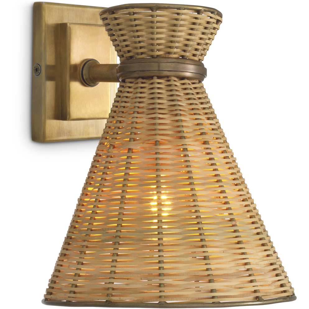 Kon 1 Light 7.87 inch Vintage Brass and Natural Rattan Wall Lamp Wall Light
