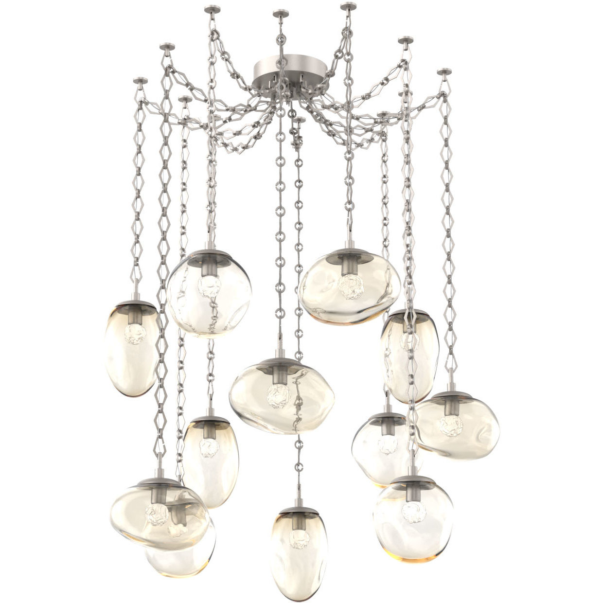 Cosmos LED 17 inch Beige Silver Swag Multi-Pendant Ceiling Light in 3000K LED, Floret Inner - Amber Outer, Diamond Chain