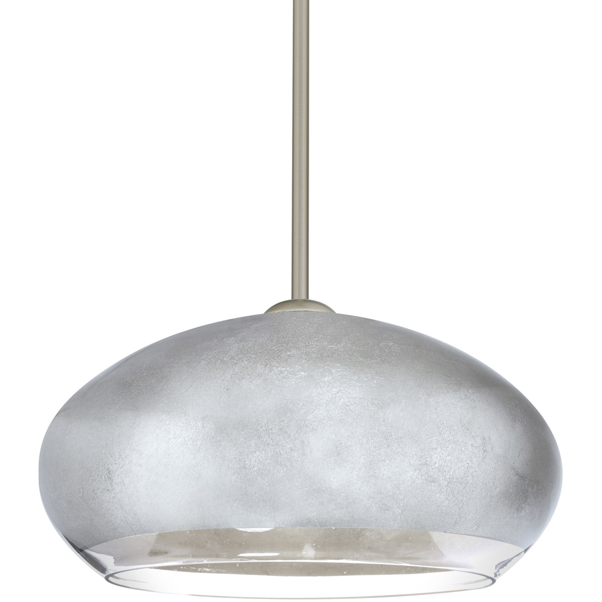 Brio 14 1 Light Satin Nickel Stem Pendant Ceiling Light in Incandescent, Silver Foil Glass